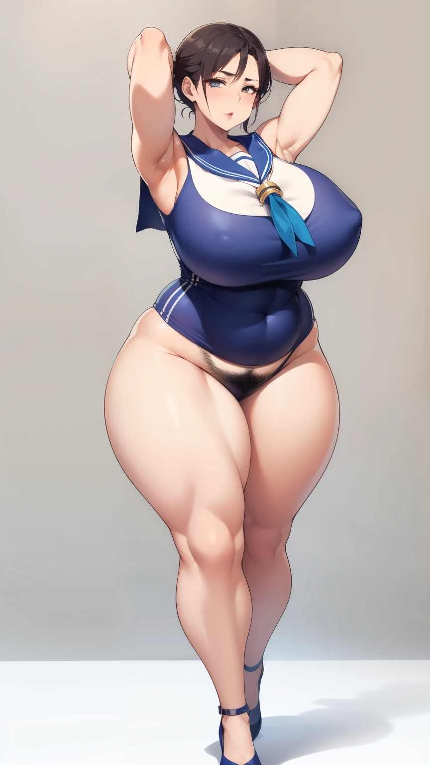 Big Breasts, Big Hips,Full Body Shot, Mature mother, Whipping the lower body, Plump thighs, ox, Seductive mature woman, Perfect body, Plus Size Model, Very thick pubic hair, very dense armpit hair, Sailor suit, Wearing a miniskirt,