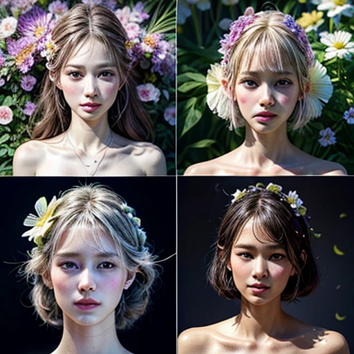 { NSFW | (((No clothes))) }, (Only faces and flowers in composition), (masterpiece, top_quality, beautiful and aesthetic:1.2), ((Ultra-detailed)) (Photorealsitic, HyperRealism:1.37), (colorful), (many colors:1.28), { (petals1.5) }, ( Dazzling Self-Luminous floral background:1.4), ((Close-up girls)), (((Extremely detailed NOGIZAKA face variations))), All Faces surrounded by flowers, (Radiant PearlSkin, Elaborate detailed Eyes with sparkling highlights), (Space Filled with all flowers), { (Bodies covered with fresh flowers:1.28) | (Flower outfits made from fresh flowers) | (invisible body:1.4) }, ((open_mouth)), (body:-1) .