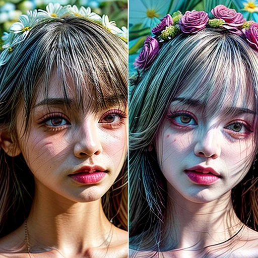 { NSFW | (((No clothes))) }, (Only faces and flowers in composition), (masterpiece, top_quality, beautiful and aesthetic:1.2), ((Ultra-detailed:1.35)), (Acutance:0.85), (Photorealsitic, HyperRealism:1.37), (colorful), (many colors:1.28), { (petals1.5) }, ( Dazzling Self-Luminous floral background:1.4), ((Close-up girls)), (((Extremely detailed NOGIZAKA face variations))), All Faces surrounded by flowers, (Radiant PearlSkin, Elaborate detailed Eyes with sparkling highlights), (Space Filled with all flowers), { (Bodies covered with fresh flowers:1.28) | (Flower outfits made from fresh flowers) | (invisible body:1.4) }, ((open_mouth)), (body:-1) .