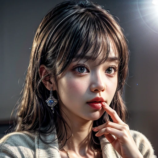 (highest quality,Super detailed,Physically Based Rendering:1.2), (RAW, Realistic, Photorealistic:1.37), (Acutance:0.85),Portraiture,Beautiful young woman with Delicate facial features,Soft lighting, ((Playfully licking finger with tongue, Gently placing a finger in the mouth)), (Close-up shot of sensual lips),Cheeks turn slightly red,A gentle and captivating gaze, cute BabyLike finger . Studio gray background, Light Particles, many blurred colorful Lights (dazzling bokeH) . BREAK . (((NOGIZAKA face variations)))  Extremely Detailed very KAWAII face variations, elaborate detailed Eyes with (sparkling highlights:1.2), (Voluminous long eyelashes:0.9)、Glossy RED Lips with beautiful details, Coquettish tongue, Rosy cheeks, Radiant PearlSkin with clear transparency, (Natural:0.7) Detailed FlawlessSkin with glowing DowneyHair . { (Dynamic LifeLike expressions) | :d) }, (large eyes:-1) . mouth_hold
