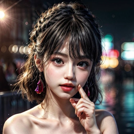 (highest quality,Super detailed,Physically Based Rendering:1.2), (RAW, Realistic, Photorealistic:1.37), (Acutance:0.85),Portraiture,Beautiful young woman with Delicate facial features,Soft lighting, ((Playfully licking finger with tongue, Gently placing a finger in the mouth)), (Close-up shot of sensual lips),Cheeks turn slightly red,A gentle and captivating gaze, cute BabyLike finger . Studio gray background, Light Particles, many blurred colorful Lights (dazzling bokeH) . BREAK . (((NOGIZAKA face variations))) Extremely Detailed very KAWAII face variations, elaborate detailed Eyes with (sparkling highlights:1.2), (Voluminous long eyelashes:0.9)、Glossy RED Lips with beautiful details, Coquettish tongue, Rosy cheeks, Radiant PearlSkin with clear transparency, (Natural:0.7) Detailed FlawlessSkin with glowing DowneyHair . { (Dynamic LifeLike expressions) | :d) }, (large eyes:-1) . mouth_hold