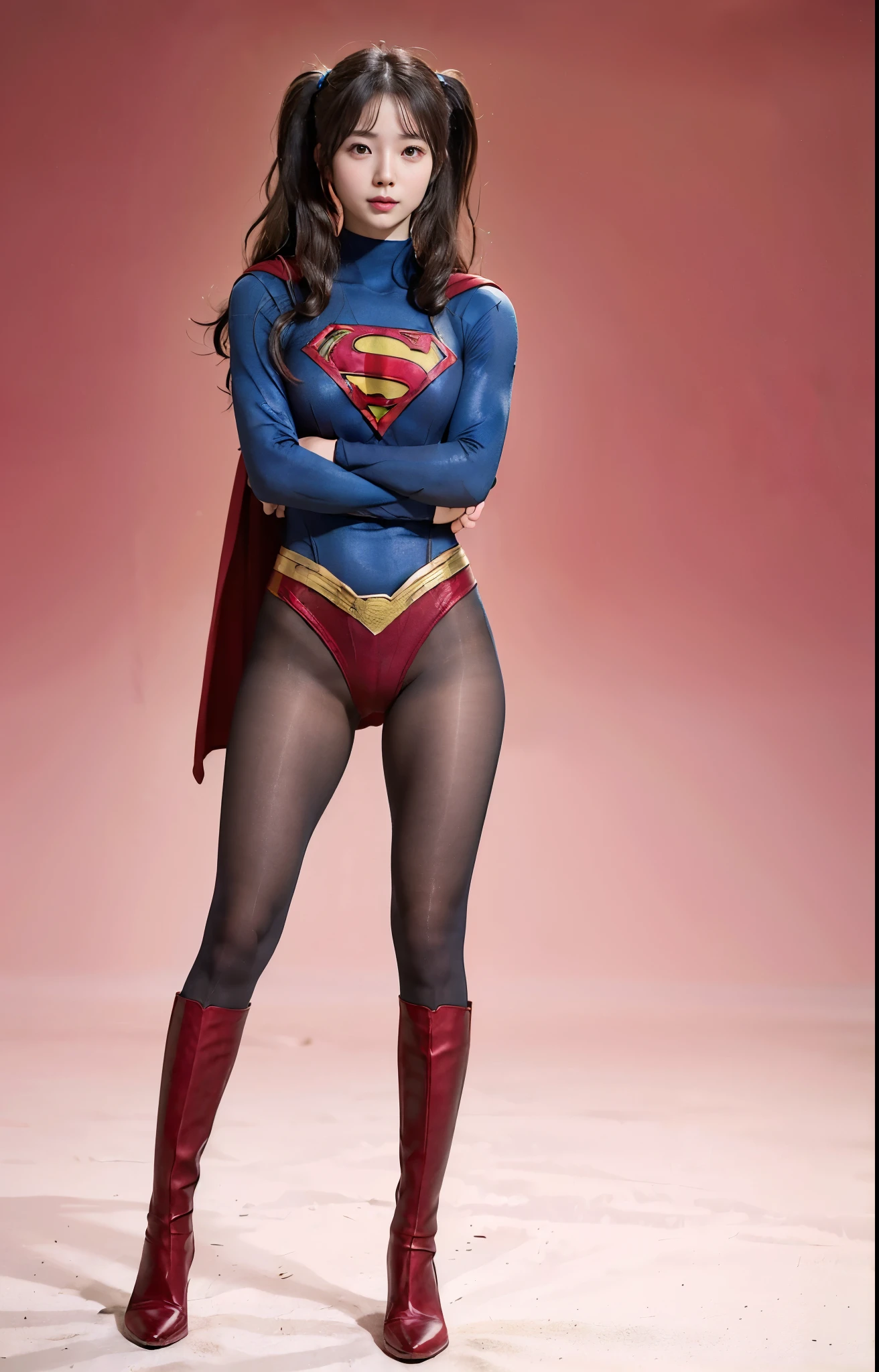 No background、(((Beautiful legs in black tights.)))、(((Legally express the beauty of your smile)))、((((Make the most of your original images)))、(((Body-hugging Supergirl costume)))、(((Supergirl Costume)))、(((Beautiful hair with twin tails)))、(((suffering)))、(((Please wear black tights....、Wear red boots)))、((Best image quality、8k))、((highest quality、8k、masterpiece:1.3))、(((Preserve background )))、Sharp focus:1.2、Beautiful woman with perfect figure:1.4、Slim Abs:1.2、Wet body:1.5、Highly detailed face and skin texture、8k