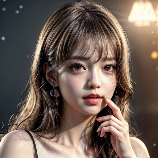 (highest quality,Super detailed,Physically Based Rendering:1.2), (RAW, Realistic, Photorealistic:1.37), (Acutance:0.85),Portraiture,Beautiful young woman with Delicate facial features,Soft lighting, ((Playfully licking finger with tongue, Gently placing a finger in the mouth)), (Close-up shot of sensual lips),Cheeks turn slightly red,A gentle and captivating gaze, cute BabyLike finger . Studio gray background, Light Particles, many blurred colorful Lights (dazzling bokeH) . BREAK . (((NOGIZAKA face variations))) Extremely Detailed very KAWAII face variations, elaborate detailed Eyes with (sparkling highlights:1.2), (Voluminous long eyelashes:0.9)、Glossy RED Lips with beautiful details, Coquettish tongue, Rosy cheeks, Radiant PearlSkin with clear transparency, (Natural:0.7) Detailed FlawlessSkin with glowing DowneyHair . { (Dynamic LifeLike expressions) | :d) }, (large eyes:-1) . mouth_hold