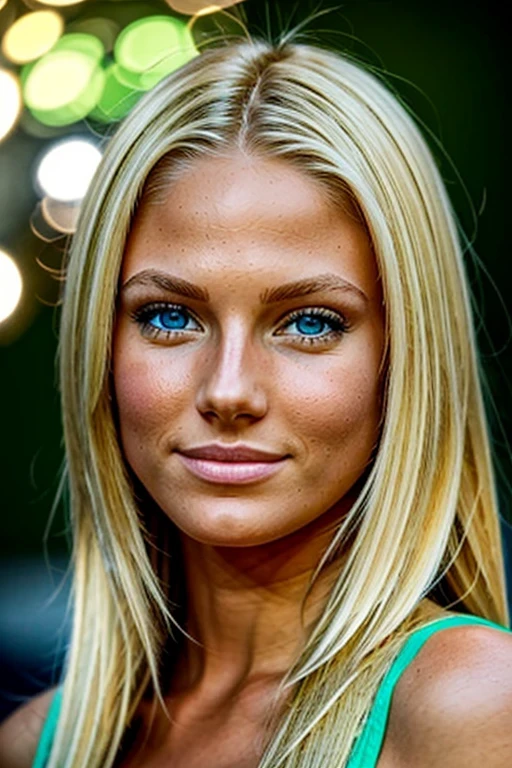 blonde, yeux verts, de face