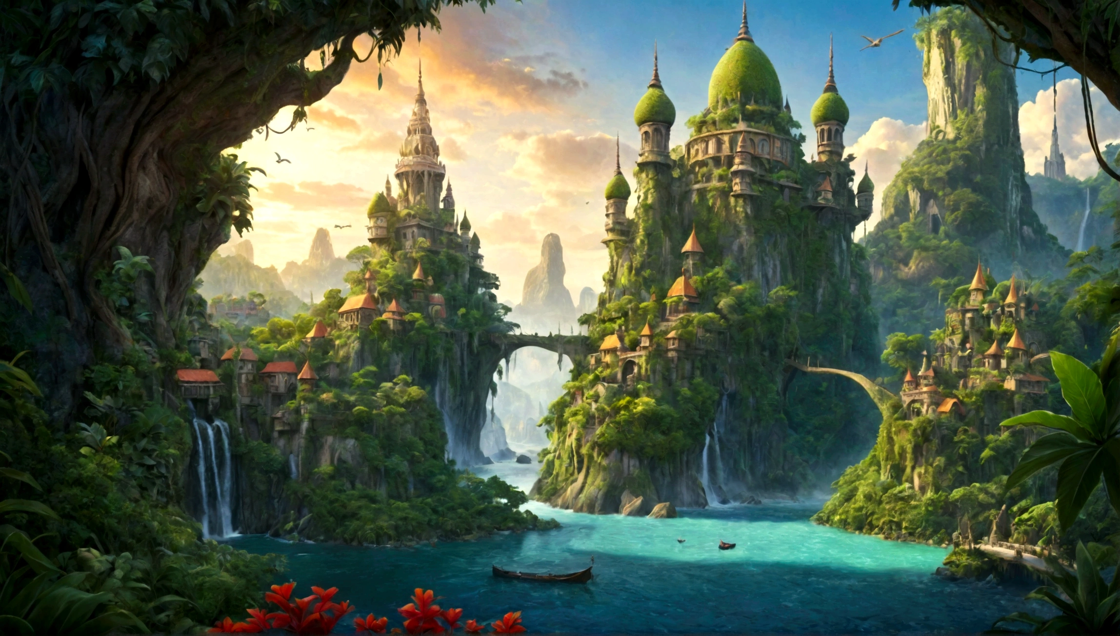 jungle, jungle city, city, city in jungle, fairytale city, magical city