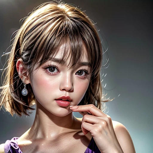 (highest quality,Super detailed,Physically Based Rendering:1.2), (RAW, Realistic, Photorealistic:1.37), (Acutance:0.85),Portraiture,Beautiful young woman with Delicate facial features,Soft lighting, ((Playfully licking finger with tongue, Gently placing a finger in the mouth)), (Close-up shot of sensual lips),Cheeks turn slightly red,A gentle and captivating gaze, cute BabyLike finger . Studio gray background, Light Particles, many blurred colorful Lights (dazzling bokeH) . BREAK . (((NOGIZAKA face variations))) Extremely Detailed very KAWAII face variations, elaborate detailed Eyes with (sparkling highlights:1.2), (Voluminous long eyelashes:0.9)、Glossy RED Lips with beautiful details, Coquettish tongue, Rosy cheeks, Radiant PearlSkin with clear transparency, (Natural:0.7) Detailed FlawlessSkin with glowing DowneyHair . { (Dynamic LifeLike expressions) | :d) }, (large eyes:-1) . mouth_hold