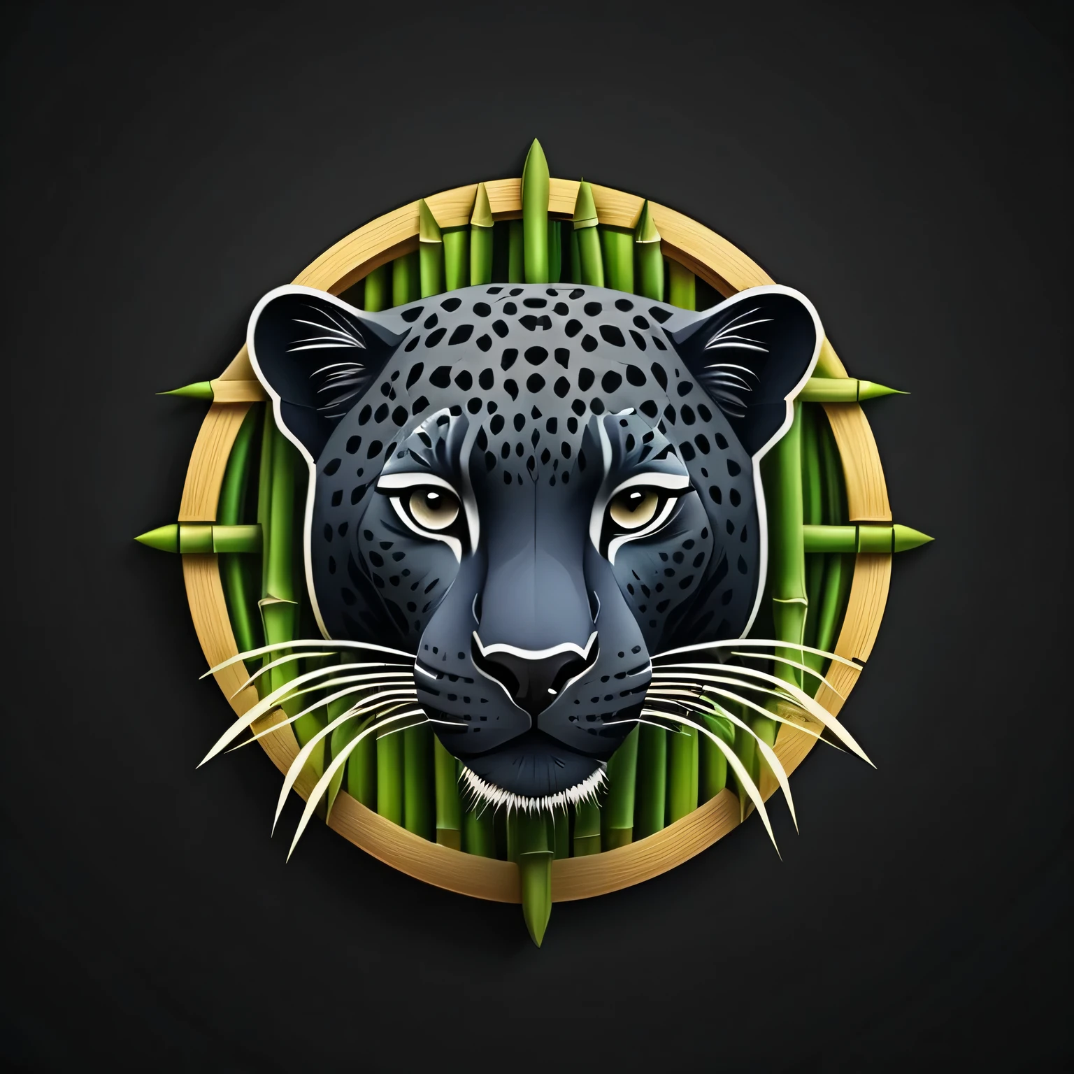 Modern logo, Centered, isometric, animal, black leopard animal, bamboo background, brazilian black ounce animal, ultra quality, 8K, very detailed