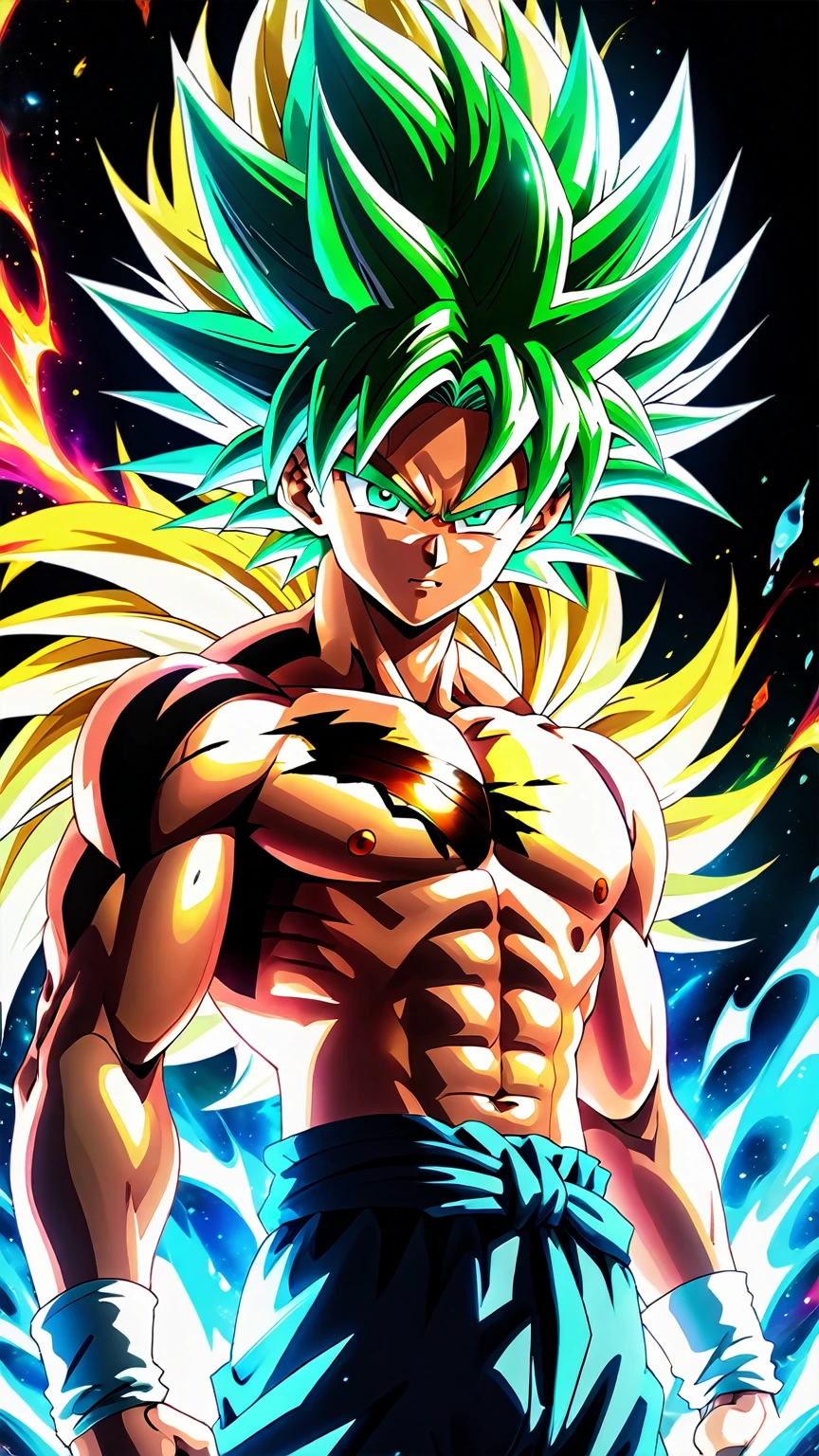 (((Broly the legendary super sayan))) with green hair, realistic photo, (raw photo of Broly cosplay), legendary super sayan, broly from dragon ball super Broly, Broly super sayan transformation, Broly in rage mode, (Goku ultra instinct, Vegeta ultra ego), ((green hair, full body)), ultra instinct, dbz style, jjba style, death note style, ultra detailed artistic abstract photography of super sayan god, detailed captivating eyes, asymmetrical, gooey liquid hair, color exploding, highly refractive skin, Digital painting, colorful, volumetric lighting, 8k, by Cyril Rolando, by artgerm, Trending on Artstation, 16k resolution, High definition, detailed, realistic, 8k uhd, high quality, dragon ball super style, cosmic body, vaporwave style, (super sayan aura around body), hyper realistic