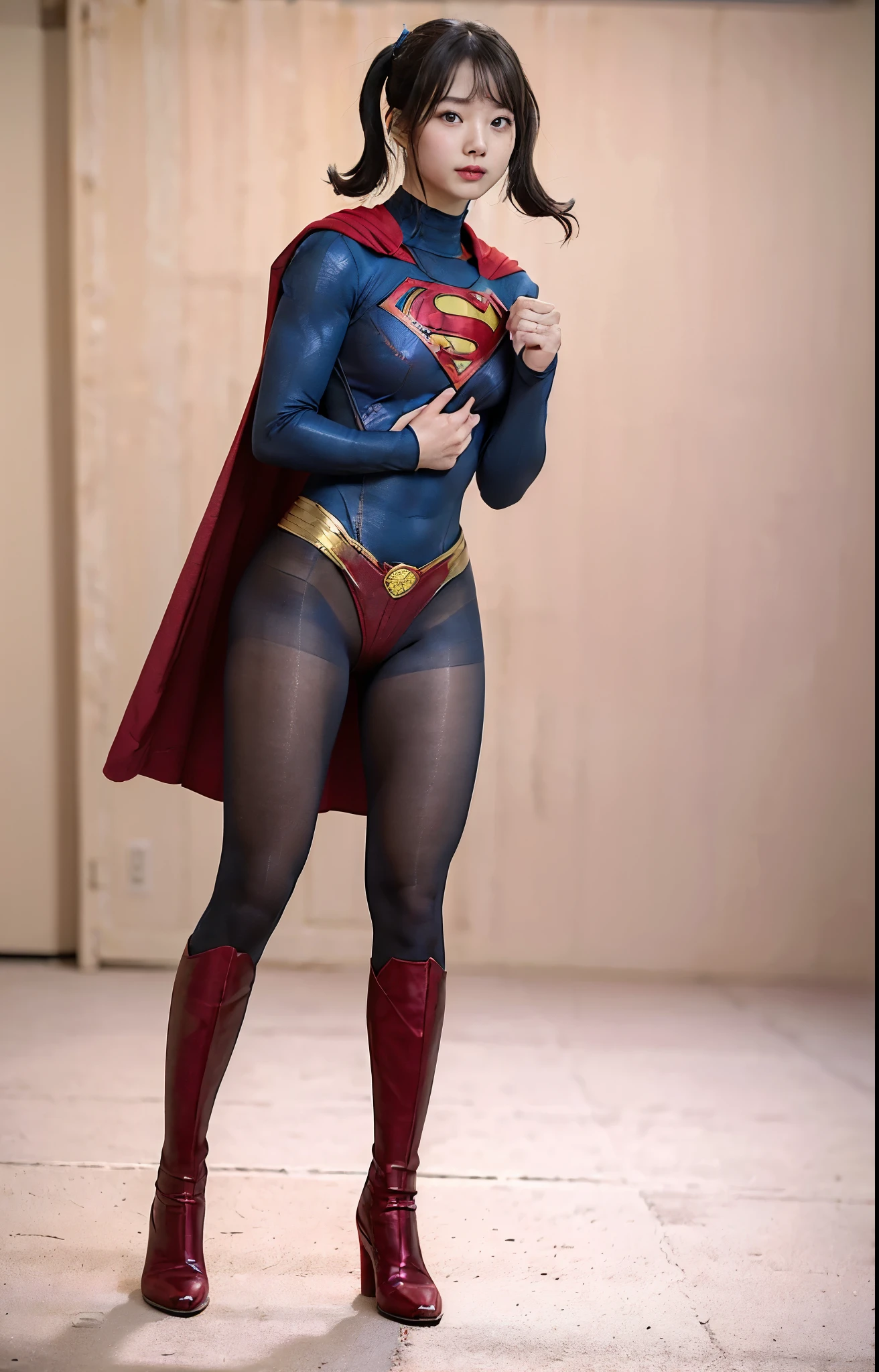 No background、(((Beautiful legs in black tights.)))、(((Legally express the beauty of your smile)))、((((Make the most of your original images)))、(((体にぴったりフィットするSupergirl Costume)))、(((Supergirl Costume)))、(((Beautiful hair with twin tails)))、(((suffering)))、(((Please wear black tights....、Wear red boots)))、((Best image quality、8k))、((highest quality、8k、masterpiece:1.3))、(((Preserve background )))、Sharp focus:1.2、Beautiful woman with perfect figure:1.4、Slim Abs:1.2、Wet body:1.5、Highly detailed face and skin texture、8k