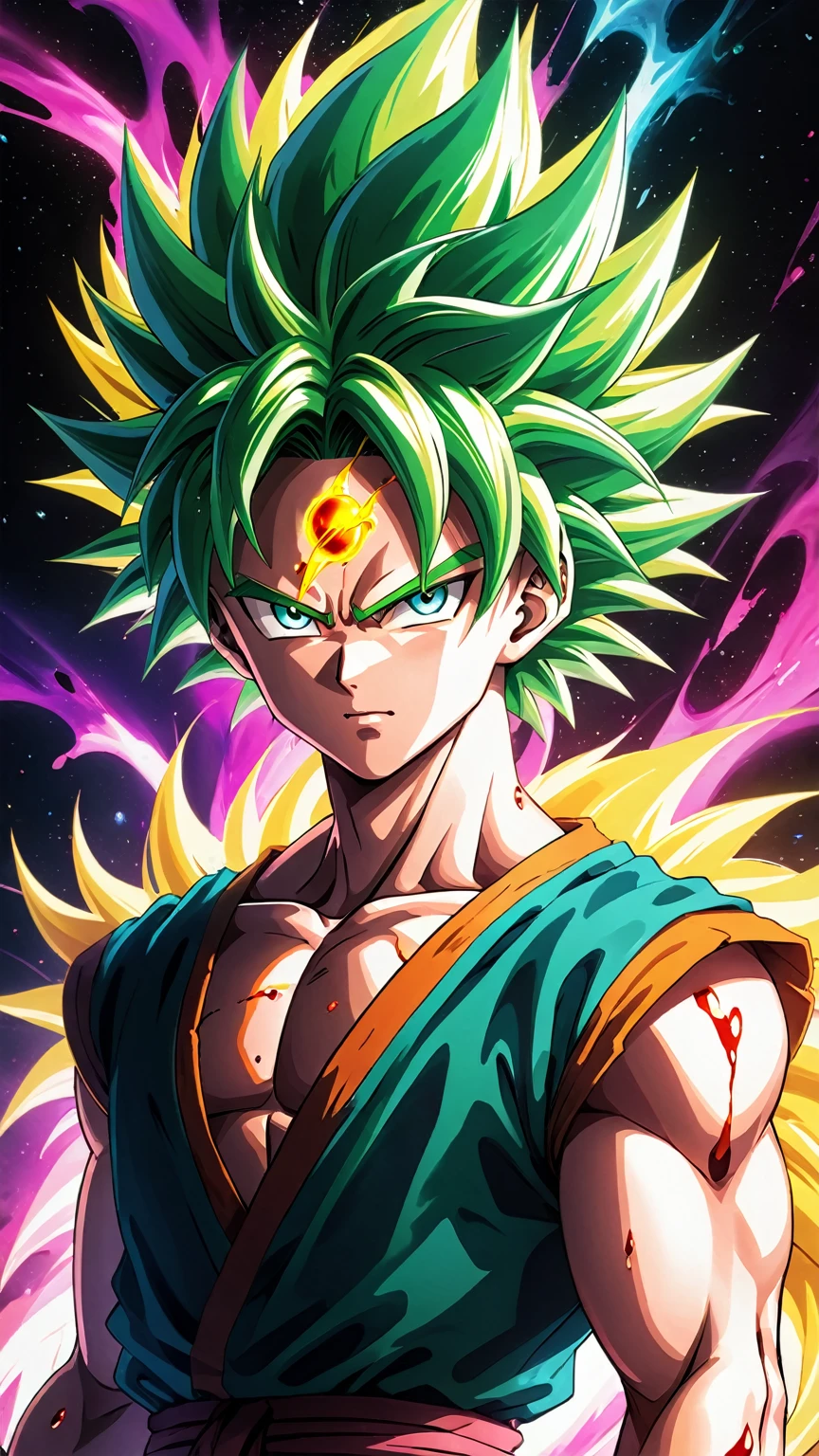 (((Broly the legendary super sayan))) with green hair, realistic photo, (raw photo of Broly cosplay), legendary super sayan, broly from dragon ball super Broly, Broly super sayan transformation, Broly in rage mode, (Goku ultra instinct, Vegeta ultra ego), ((green hair, full body)), ultra instinct, dbz style, jjba style, death note style, ultra detailed artistic abstract photography of super sayan god, detailed captivating eyes, asymmetrical, gooey liquid hair, color exploding, highly refractive skin, Digital painting, colorful, volumetric lighting, 8k, by Cyril Rolando, by artgerm, Trending on Artstation, 16k resolution, High definition, detailed, realistic, 8k uhd, high quality, dragon ball super style, cosmic body, vaporwave style, (super sayan aura around body), hyper realistic