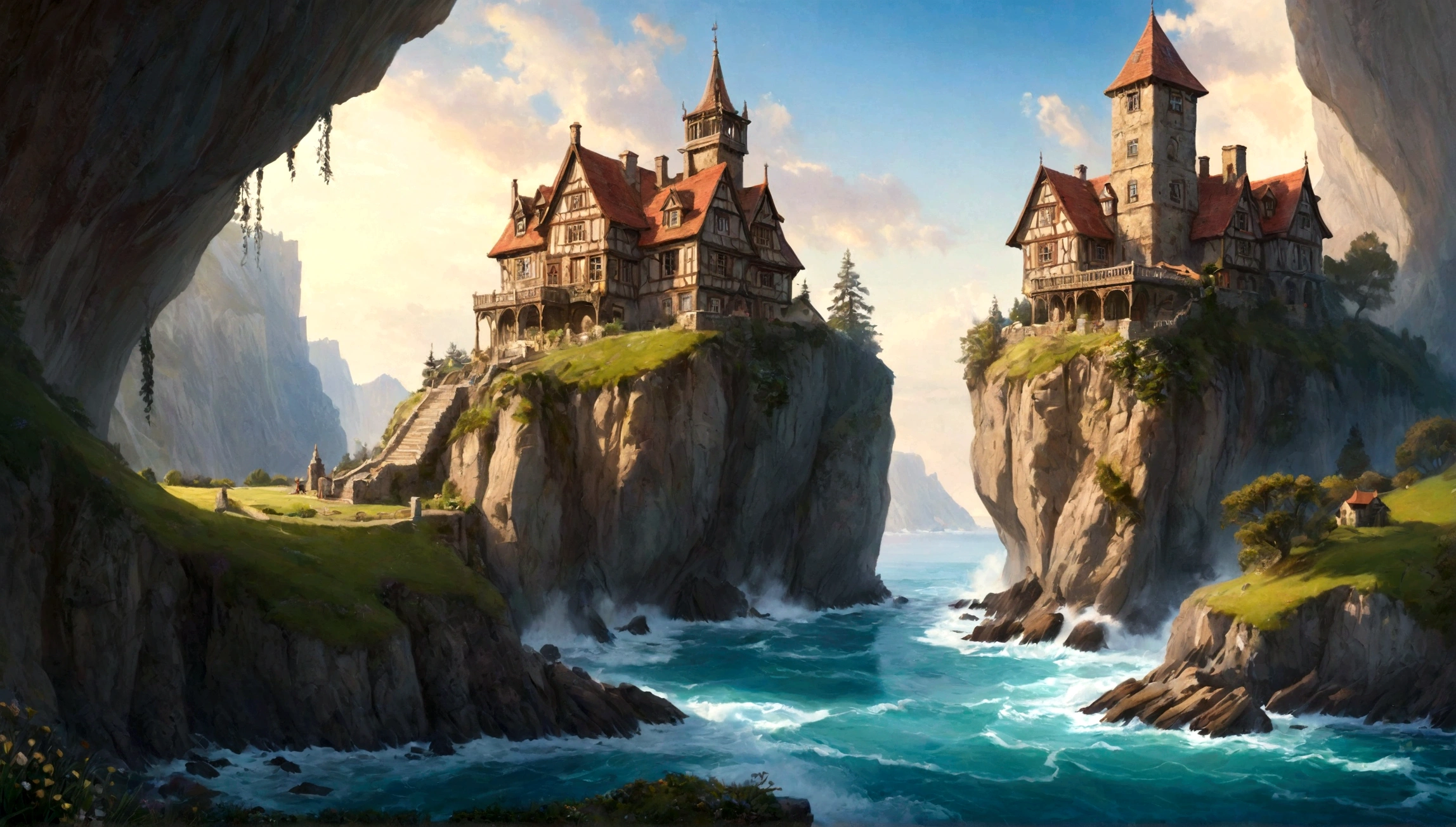 huge clifs, houses on the cliffs, fairytale houses, magical houses