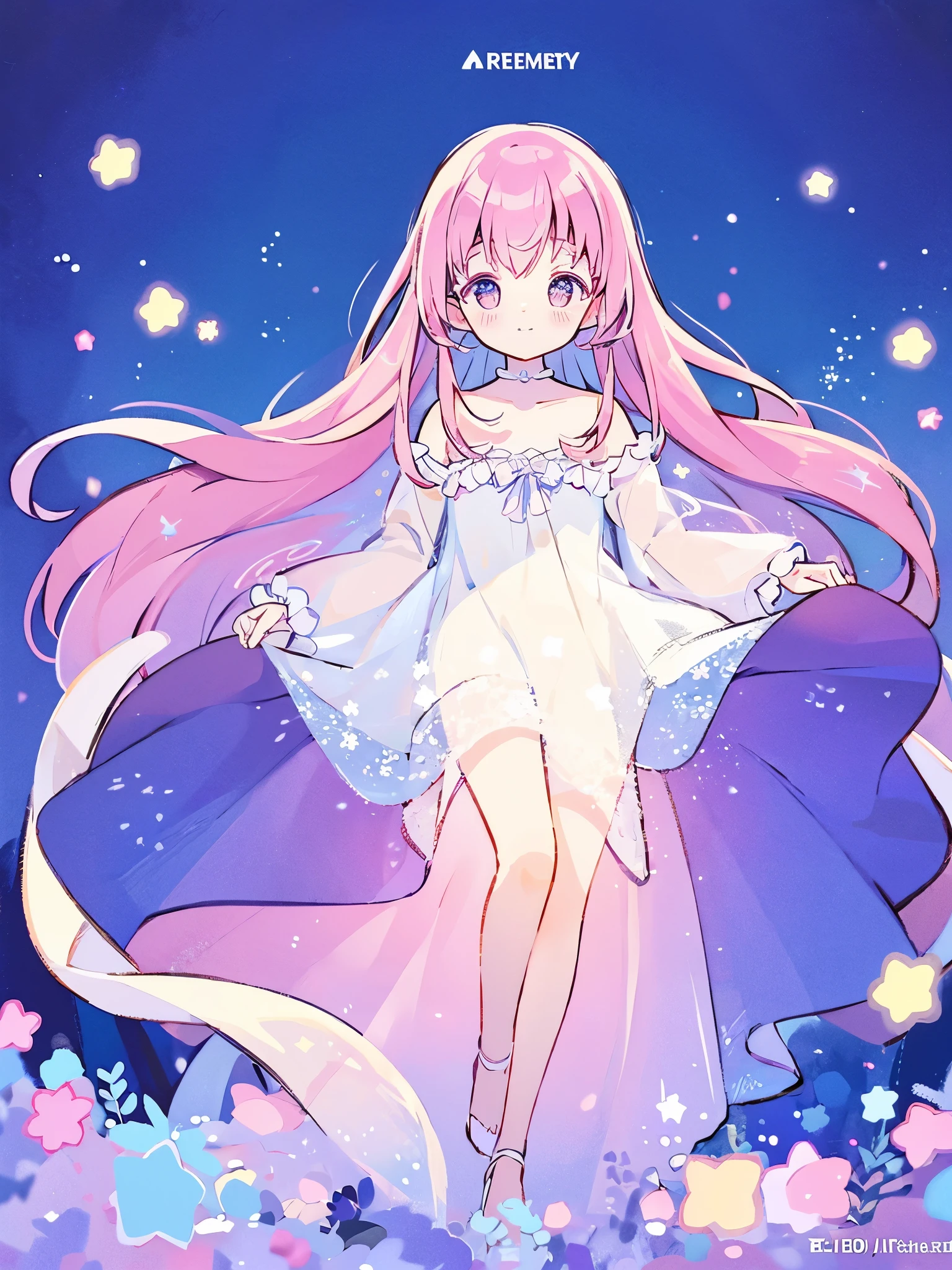 complex background, wishing star background, a woman wearing an ethereal mystical pink translucent dress that reflects the stars, perfume promo art, mystic, complex drawing, highly detailed, Covergirl brand, promo art, artistic rendition, ethereal, starry night, midjourney style