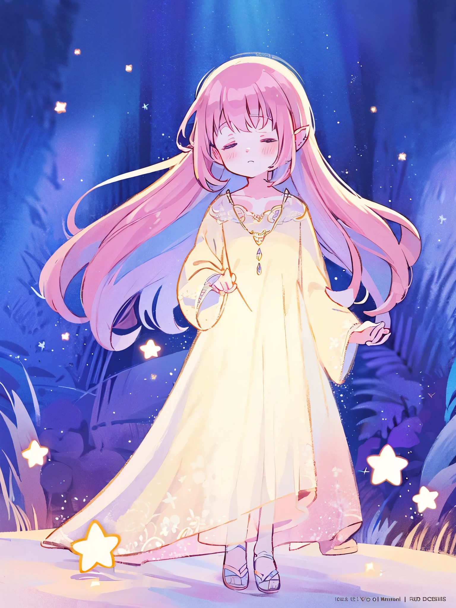 complex background, wishing star background, a woman wearing an ethereal mystical pink translucent dress that reflects the stars, perfume promo art, mystic, complex drawing, highly detailed, Covergirl brand, promo art, artistic rendition, ethereal, starry night, midjourney style