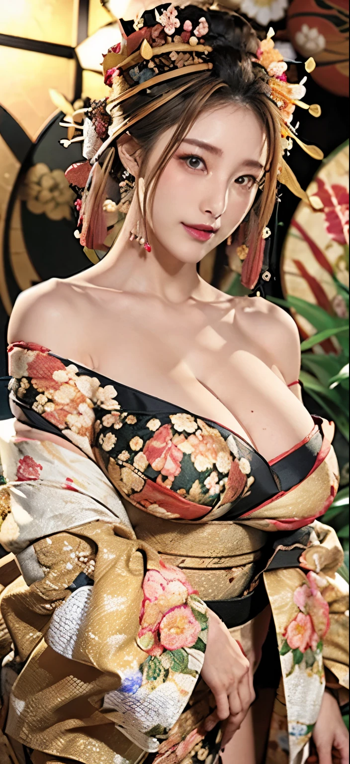 Realistic:1.8、Blonde、Italian、highest quality、1 girl、,Glowing Skin、Big Breasts 、Professional Lighting,Photorealistic、Perfect body、super high quality、Ultra-high Realistic image quality、Japanese、(Off-the-shoulder short length floral print kimono:1.6)、(Huge breasts:1.7)、(Cleavage:1.5)、Tight waist、(blonde:1.3)、(Blurred Background)、(Grin)、、blue eyes、blonde、Tattoos all over the body、Sit with your legs apart、Covered in oil、〔Black pubic hair〕、short hair、Hair tied up、Full body photo、Sexy Face、short hair、 A look of complete lust、(((masterpiece)))、((highest quality))、((超Realistic))、成熟したwoman、成熟したwoman、perspective、Very detailed、The perfect temptation、Best image quality、Fine-grained image quality、beautiful、European, woman, French, woman Italian, Italian, smile、blue eyes、jewelry, blue eyes, Realistic, High resolution, Soft Light,Hip Up, Glowing Skin, (Detailed face),tattoo, jewelry, , night, blonde, Wavy Hair,attractive appearance, smile, Perfect Style, Perfect balance, 