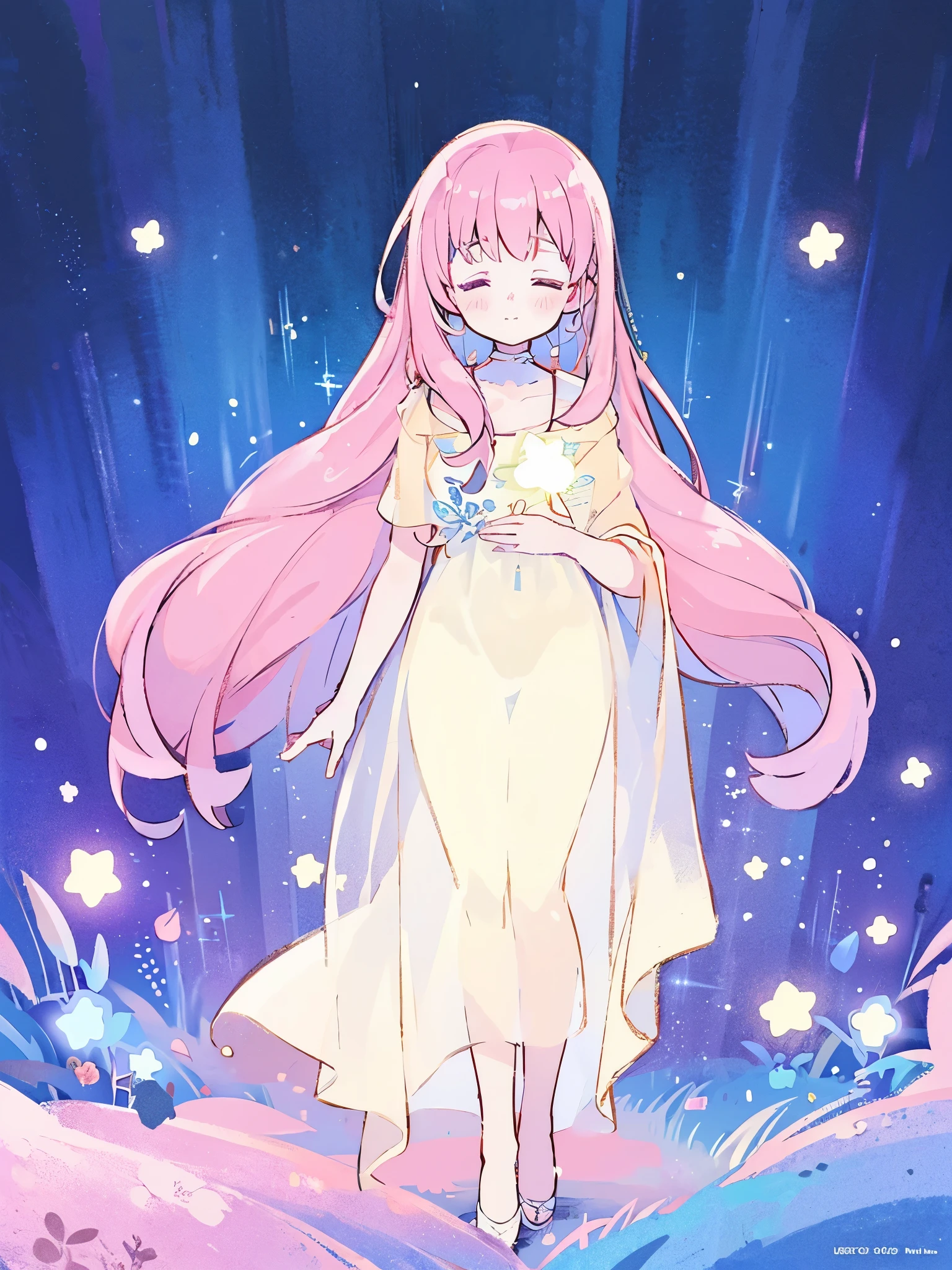 complex background, wishing star background, a woman wearing an ethereal mystical pink translucent dress that reflects the stars, perfume promo art, mystic, complex drawing, highly detailed, Covergirl brand, promo art, artistic rendition, ethereal, starry night, midjourney style