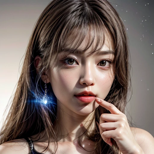 (highest quality,Super detailed,Physically Based Rendering:1.2), (RAW, Realistic, Photorealistic:1.37), (Acutance:0.85),Portraiture,Beautiful young woman with Delicate facial features,Soft lighting, ((Playfully licking finger with tongue, Gently placing a finger in the mouth)), (Close-up shot of sensual lips),Cheeks turn slightly red,A gentle and captivating gaze, cute BabyLike finger . Studio gray background, Light Particles, many blurred colorful Lights (dazzling bokeH) . BREAK . (((NOGIZAKA face variations))) Extremely Detailed very KAWAII face variations, elaborate detailed Eyes with (sparkling highlights:1.2), (Voluminous long eyelashes:0.9)、Glossy RED Lips with beautiful details, Coquettish tongue, Rosy cheeks, Radiant PearlSkin with clear transparency, (Natural:0.7) Detailed FlawlessSkin with glowing DowneyHair . { (Dynamic LifeLike expressions) | :d) }, (large eyes:-1) . mouth_hold