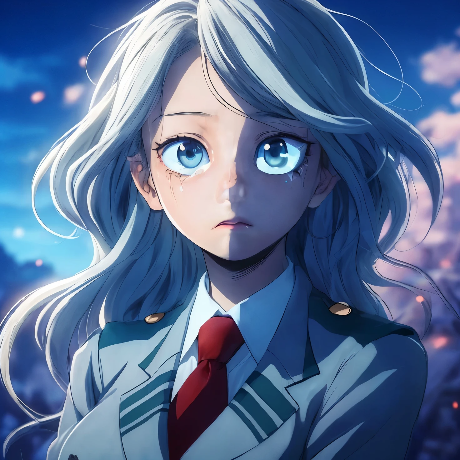 Enhances the image and adds a sad expression on his face with some tears and dark circles 