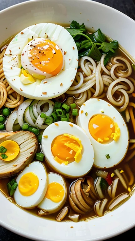 Deliciously Hearty Bowl of Ramen with Soft-Boiled Eggs and Onions