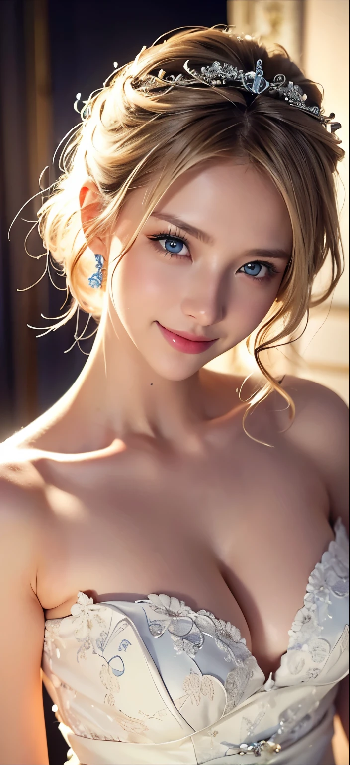 bride、wedding style、wedding styleの写真、Luxury Dresses、church、Lightly Dressed、Formal Wear、night景、illumination、blue eyes、blonde、short hair、Hair tied up、Full body photo、Sexy Face、short hair、 Complete look、(((masterpiece)))、((highest quality))、((超Realistic))、成熟したwoman、成熟したwoman、perspective、Very detailed、The perfect temptation、Best image quality、Fine-grained image quality、beautiful、European, woman, French, woman Italian, Italian, smile、blue eyes、jewelry, blue eyes, Realistic, High resolution, Glowing Skin, (Detailed face),jewelry, , night, blonde, Wavy Hair,attractive appearance, smile,