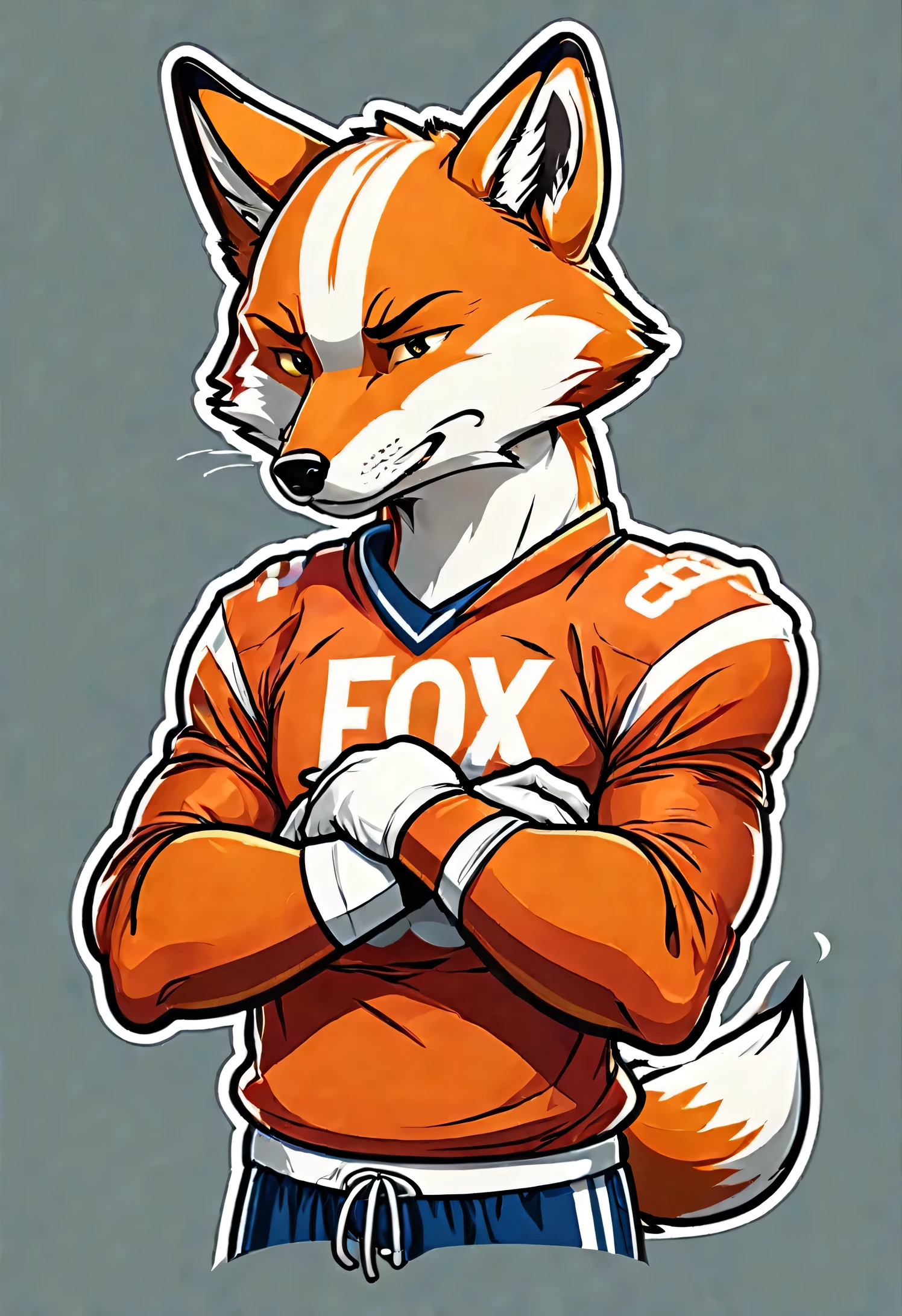 stickers character stern fox football player presses his hands to his chest, bends over, apologizes, asks for forgiveness, in the style of Vladimir Suteev
