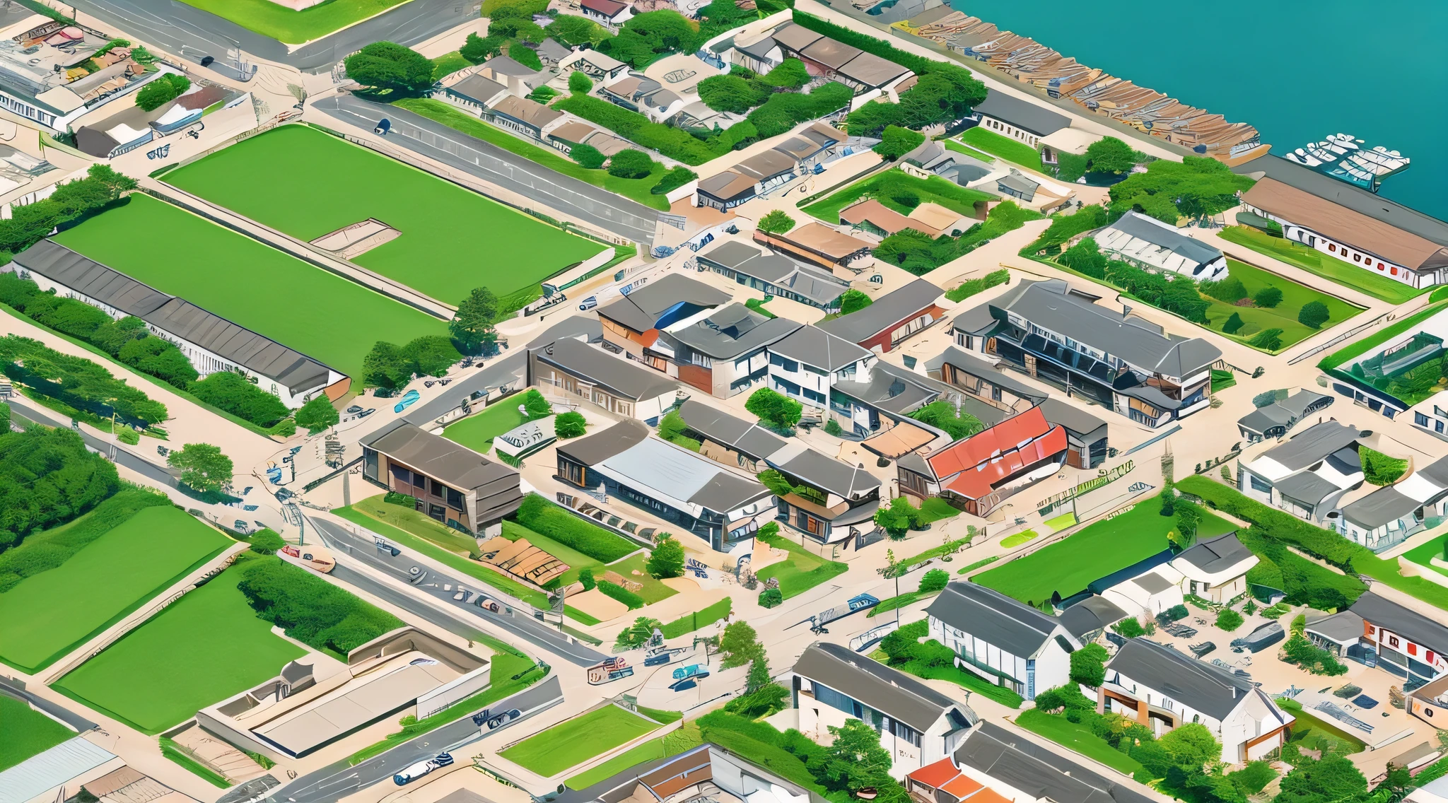map, japanese, overhead shot, town, flat illustration