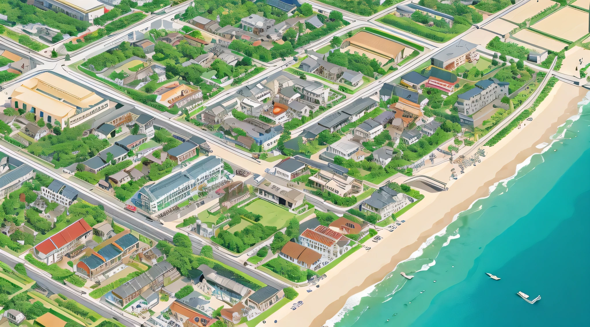map, japanese, overhead shot, town, flat illustration