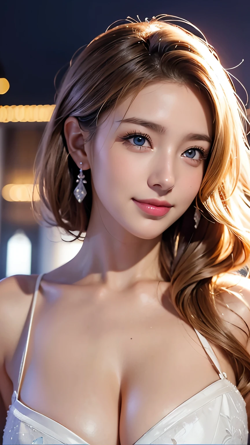 bride、wedding style、wedding styleの写真、Luxury Dresses、church、Lightly Dressed、Formal Wear、night景、illumination、blue eyes、blonde、short hair、Hair tied up、Full body photo、Sexy Face、short hair、 Complete look、(((masterpiece)))、((highest quality))、((超Realistic))、成熟したwoman、成熟したwoman、perspective、Very detailed、The perfect temptation、Best image quality、Fine-grained image quality、beautiful、European, woman, French, woman Italian, Italian, smile、blue eyes、jewelry, blue eyes, Realistic, High resolution, Glowing Skin, (Detailed face),jewelry, , night, blonde, Wavy Hair,attractive appearance, smile,Large Breasts、Cleavage