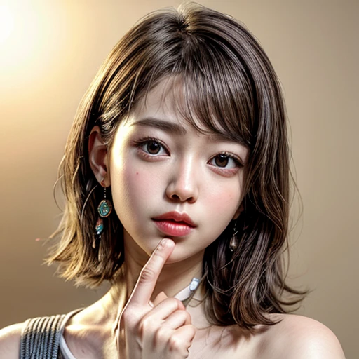 (highest quality,Super detailed,Physically Based Rendering:1.2), (RAW, Realistic, Photorealistic:1.37), (Acutance:0.85),Portraiture,Beautiful young woman with Delicate facial features,Soft lighting, ((Playfully licking finger with tongue, Gently placing a finger in the mouth)), (Close-up shot of sensual lips),Cheeks turn slightly red,A gentle and captivating gaze, cute BabyLike finger . Studio gray background, Light Particles, many blurred colorful Lights (dazzling bokeH) . BREAK . (((NOGIZAKA face variations))) Extremely Detailed very KAWAII face variations, elaborate detailed Eyes with (sparkling highlights:1.2), (Voluminous long eyelashes:0.9)、Glossy RED Lips with beautiful details, Coquettish tongue, Rosy cheeks, Radiant PearlSkin with clear transparency, (Natural:0.7) Detailed FlawlessSkin with glowing DowneyHair . { (Dynamic LifeLike expressions) | :d) }, (large eyes:-1) . mouth_hold