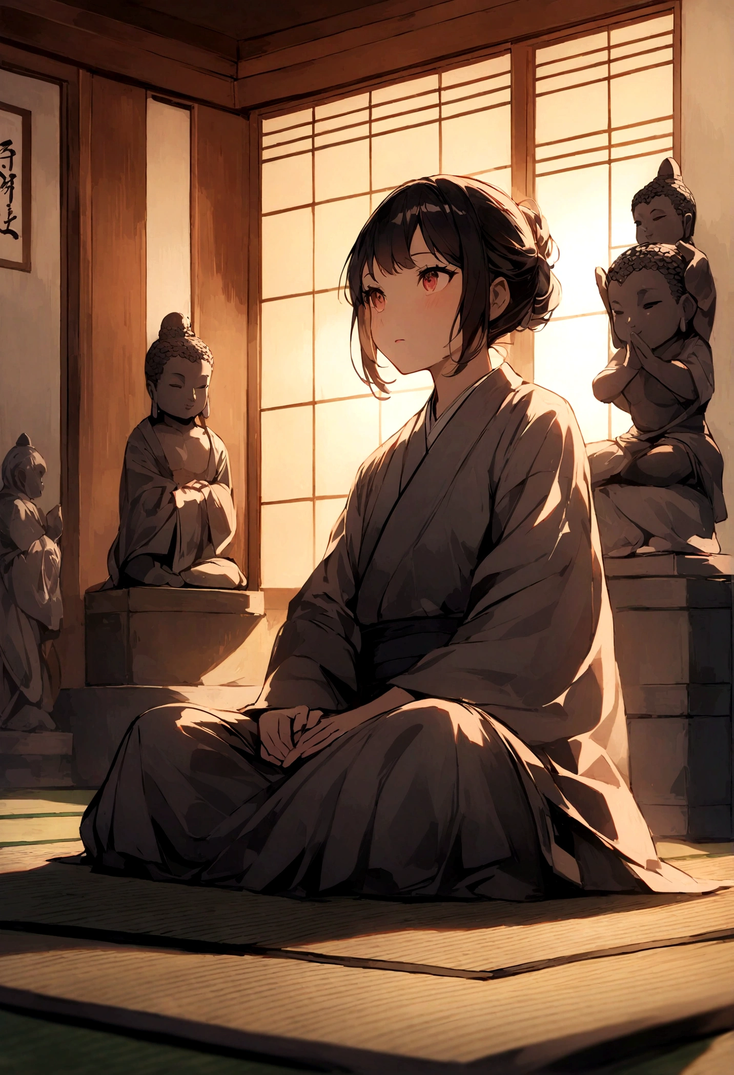 Using dolls and statues imitating the poses of Buddha、Reproduces the image of Buddha in zazen meditation。
Using cushions and tatami mats、Creates a traditional Zen atmosphere。