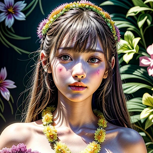 { NSFW | (((No clothes))) }, (Only face and flowers in composition), (masterpiece, Highest quality, beautiful and aesthetic), ((Ultra-detailed:1.35)), (Acutance:0.85), (Photorealsitic, HyperRealism:1.37), (colorful), (many colors:1.28), (((petals ))), ( Dazzling Self-Luminous floral background:1.4), (((Close-up girl))), (((Extremely detailed NOGIZAKA face variations))), All Faces surrounded by flowers, (Radiant PearlSkin, Elaborate detailed Eyes with sparkling highlights), (Space Filled with all flowers), { (Bodies covered with fresh flowers:1.28) | (Flower outfits made from fresh flowers) | (invisible body:1.4) }, (((Flower Leis))), (body:-1) .