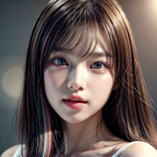 (highest quality,Super detailed,Physically Based Rendering:1.2), (RAW, Realistic, Photorealistic:1.37), (Acutance:0.85),Portraiture,Beautiful young woman with Delicate facial features,Soft lighting, ((Playfully licking finger with tongue, Gently placing a finger in the mouth)), (Close-up shot of sensual lips),Cheeks turn slightly red,A gentle and captivating gaze, cute BabyLike finger . Studio gray background, Light Particles, many blurred colorful Lights (dazzling bokeH) . BREAK . (((NOGIZAKA face variations))) Extremely Detailed very KAWAII face variations, elaborate detailed Eyes with (sparkling highlights:1.2), (Voluminous long eyelashes:0.9)、Glossy RED Lips with beautiful details, Coquettish tongue, Rosy cheeks, Radiant PearlSkin with clear transparency, (Natural:0.7) Detailed FlawlessSkin with glowing DowneyHair . { (Dynamic LifeLike expressions) | :d) }, (large eyes:-1) . mouth_hold, Different types of colorful hair colors,