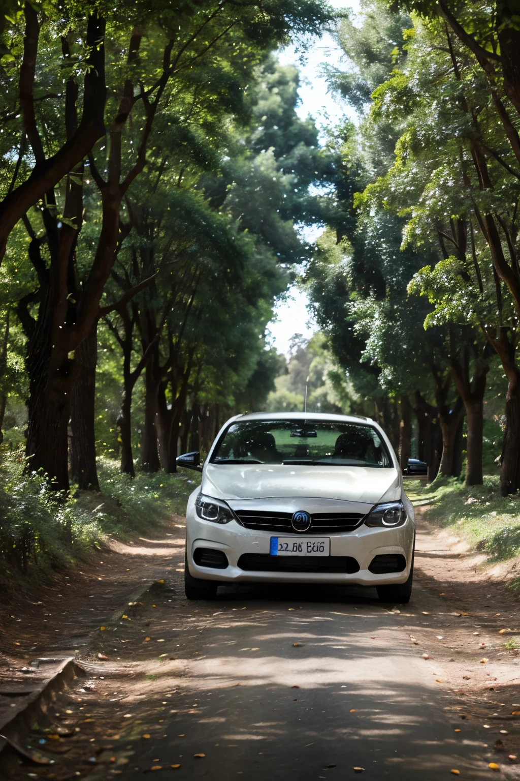 un auto adentrandose a un bosque