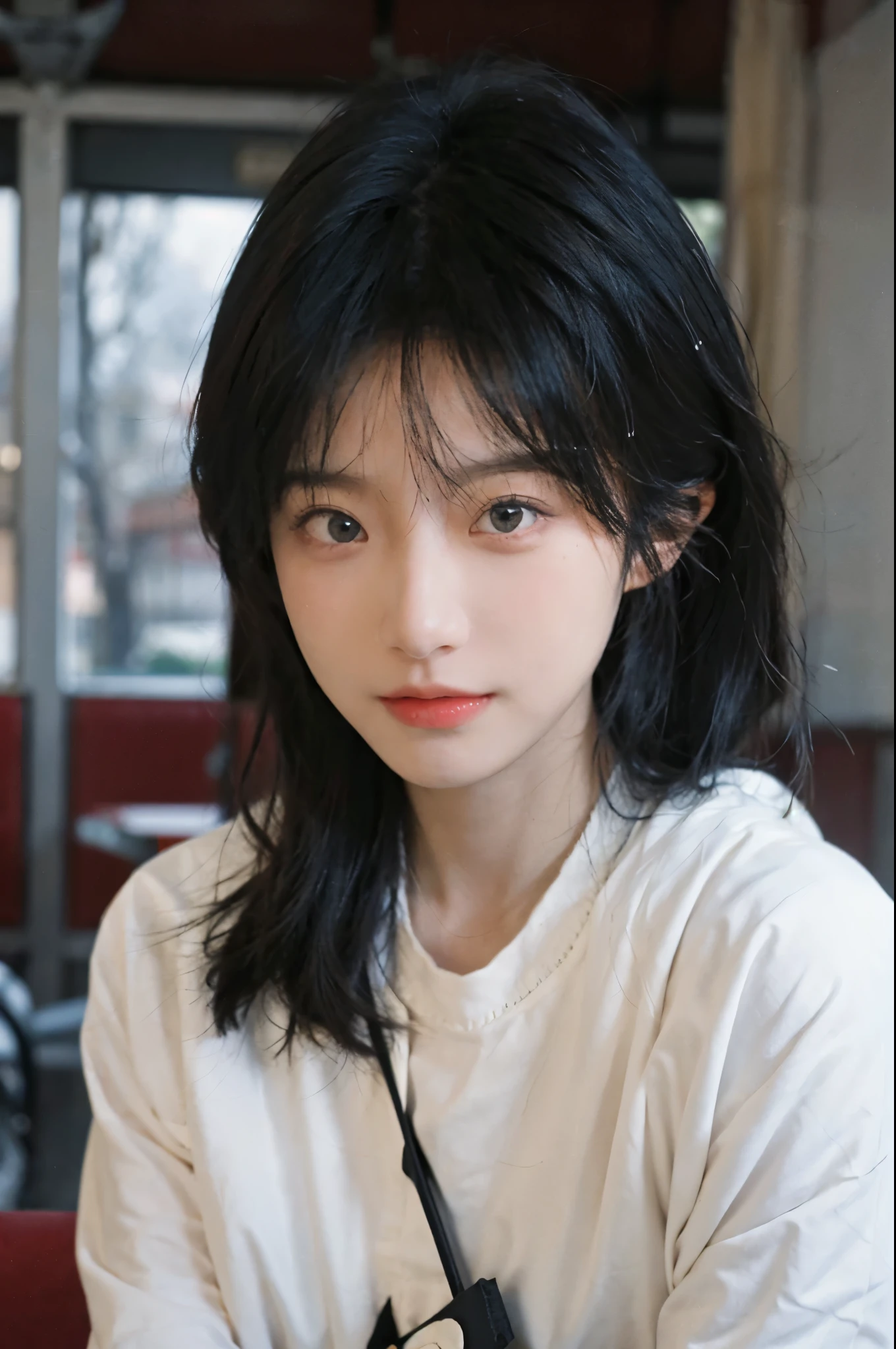 Best quality,Ultra-high resolution,(lifelike:1.4),Cute hairpin,2girll,Sparkling eyes,Short blue hair,jk,Snow-white skin,Blush,Slim beauty:1.4,,At school,Ultra-fine face,Exquisite eyes,Double eyelids,