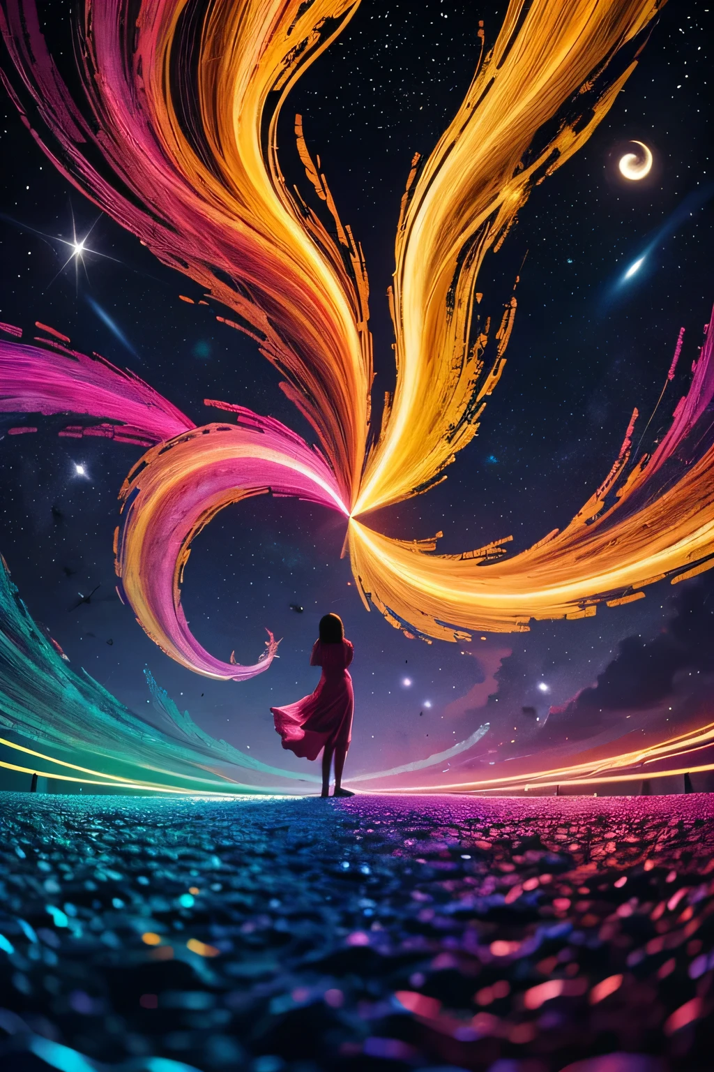 Create a vibrant illustration art of dream night