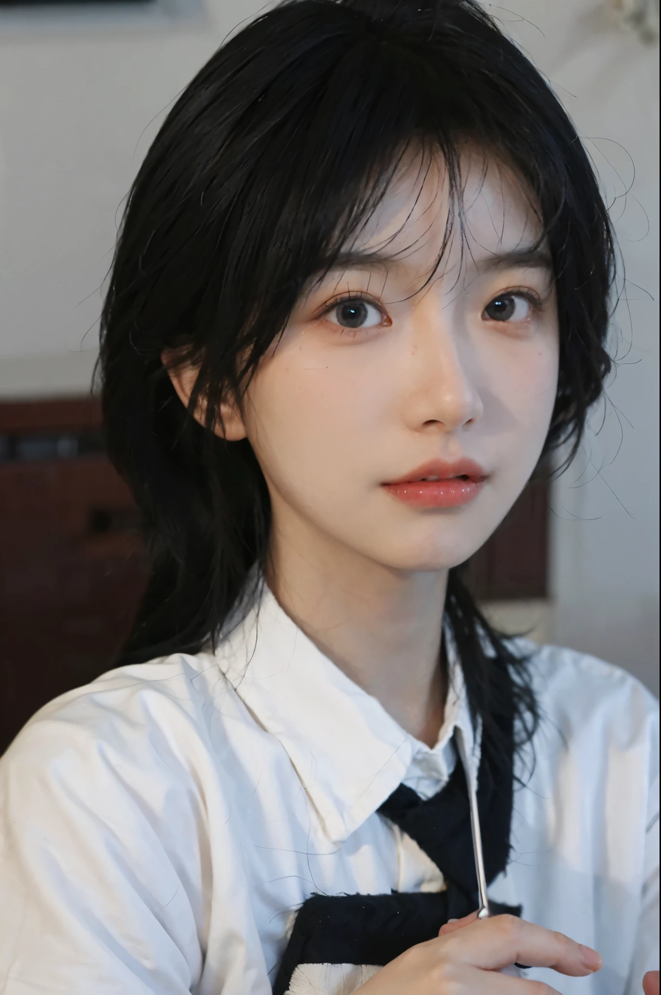 Best quality,Ultra-high resolution,(lifelike:1.4),Cute hairpin,2girll,Sparkling eyes,Short blue hair,jk,Snow-white skin,Blush,Slim beauty:1.4,,At school,Ultra-fine face,Exquisite eyes,Double eyelids,