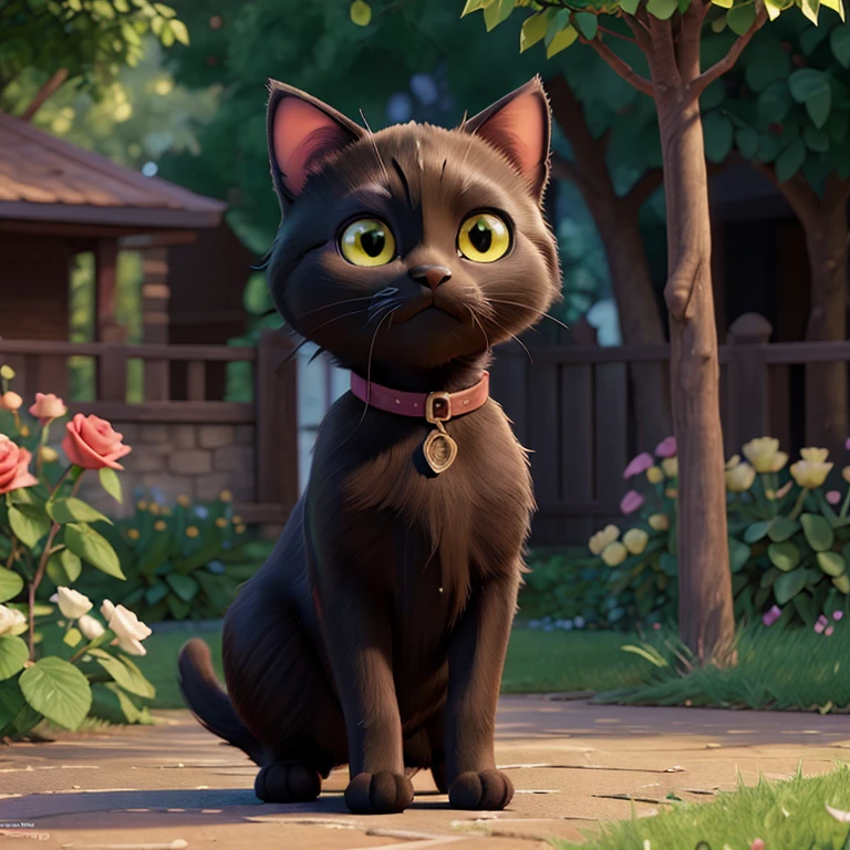 there is a black cat standing in a garden with a rose, adorable digital painting, photorealistic disney, beautiful digital artwork, ultra realistic 3d illustration, by Alexander Kucharsky, 🌺 cgsociety, realistic fantasy render, highly realistic photo, ultra realistic picture, photorrealistic concept art, realistic picture, beautiful realistic photo, realistic art, highly realistic digital art