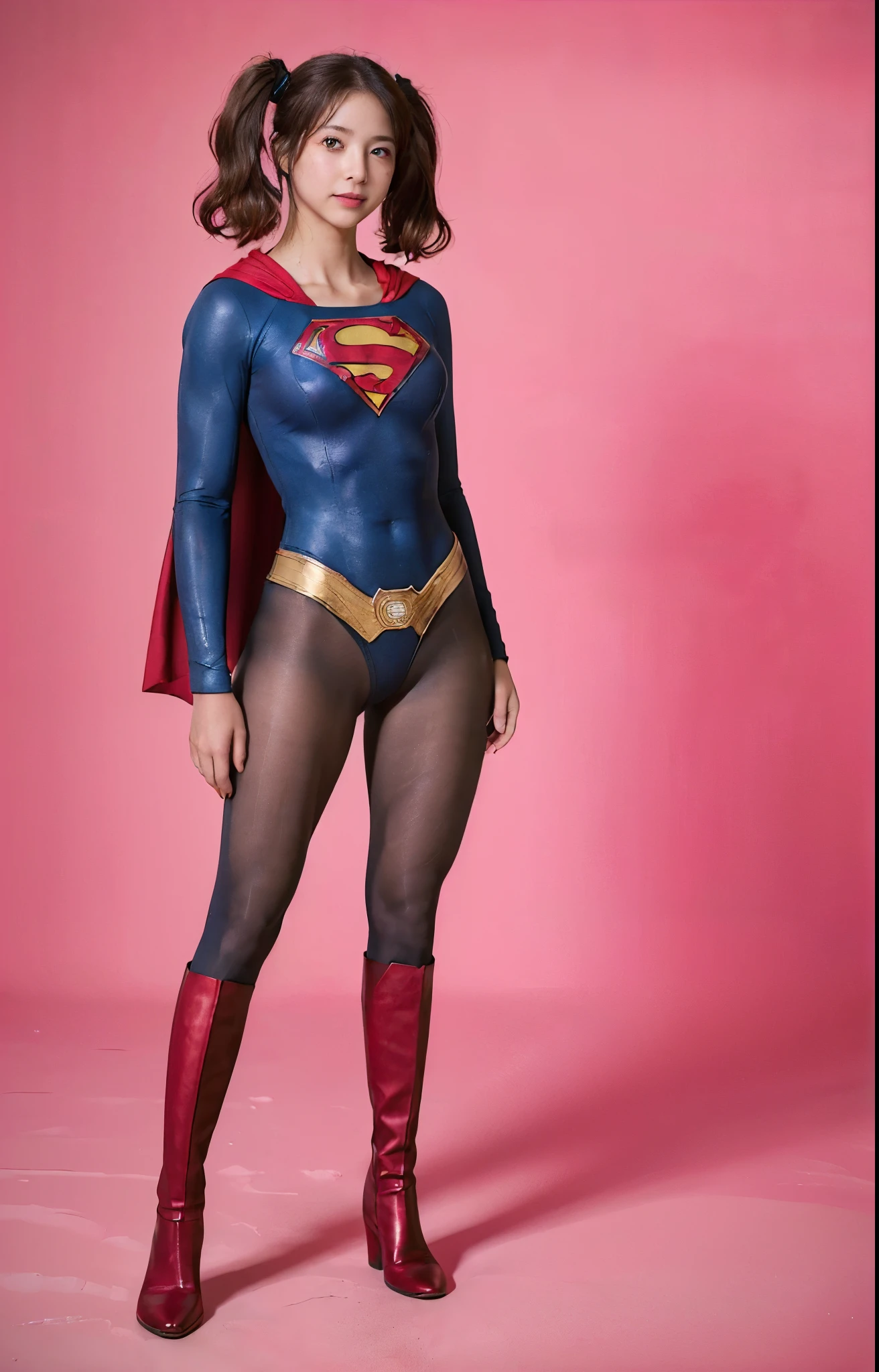 No background、(((Beautiful legs in black tights.)))、(((Legally express the beauty of your smile)))、((((Make the most of your original images)))、(((体にぴったりフィットするSupergirl Costume)))、(((Supergirl Costume)))、(((Beautiful hair with twin tails)))、(((suffering)))、(((Please wear black tights....、Wear red boots)))、((Best image quality、8k))、((highest quality、8k、masterpiece:1.3))、(((Preserve background )))、Sharp focus:1.2、Beautiful woman with perfect figure:1.4、Slim Abs:1.2、Wet body:1.5、Highly detailed face and skin texture、8k
