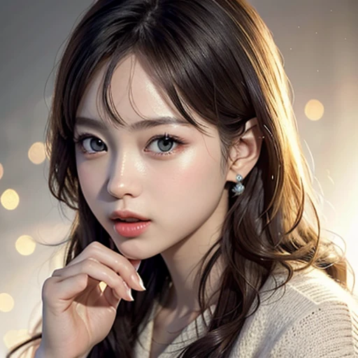 (highest quality,Super detailed,Physically Based Rendering:1.2), (RAW, Realistic, Photorealistic:1.37), (Acutance:0.85),Portraiture,Beautiful young woman with Delicate facial features,Soft lighting, ((Playfully licking finger with tongue, Gently placing a finger in the mouth)), (Close-up shot of sensual lips),Cheeks turn slightly red,A gentle and captivating gaze, cute BabyLike finger . Studio gray background, Light Particles, many blurred colorful Lights (dazzling bokeH) . BREAK . (((NOGIZAKA face variations)))  Extremely Detailed very KAWAII face variations, elaborate detailed Eyes with (sparkling highlights:1.2), (Voluminous long eyelashes:0.9)、Glossy RED Lips with beautiful details, Coquettish tongue, Rosy cheeks, Radiant PearlSkin with clear transparency, (Natural:0.7) Detailed FlawlessSkin with glowing DowneyHair . { (Dynamic LifeLike expressions) | :d) }, (large eyes:-1) . mouth_hold, Impressive  hair color, 