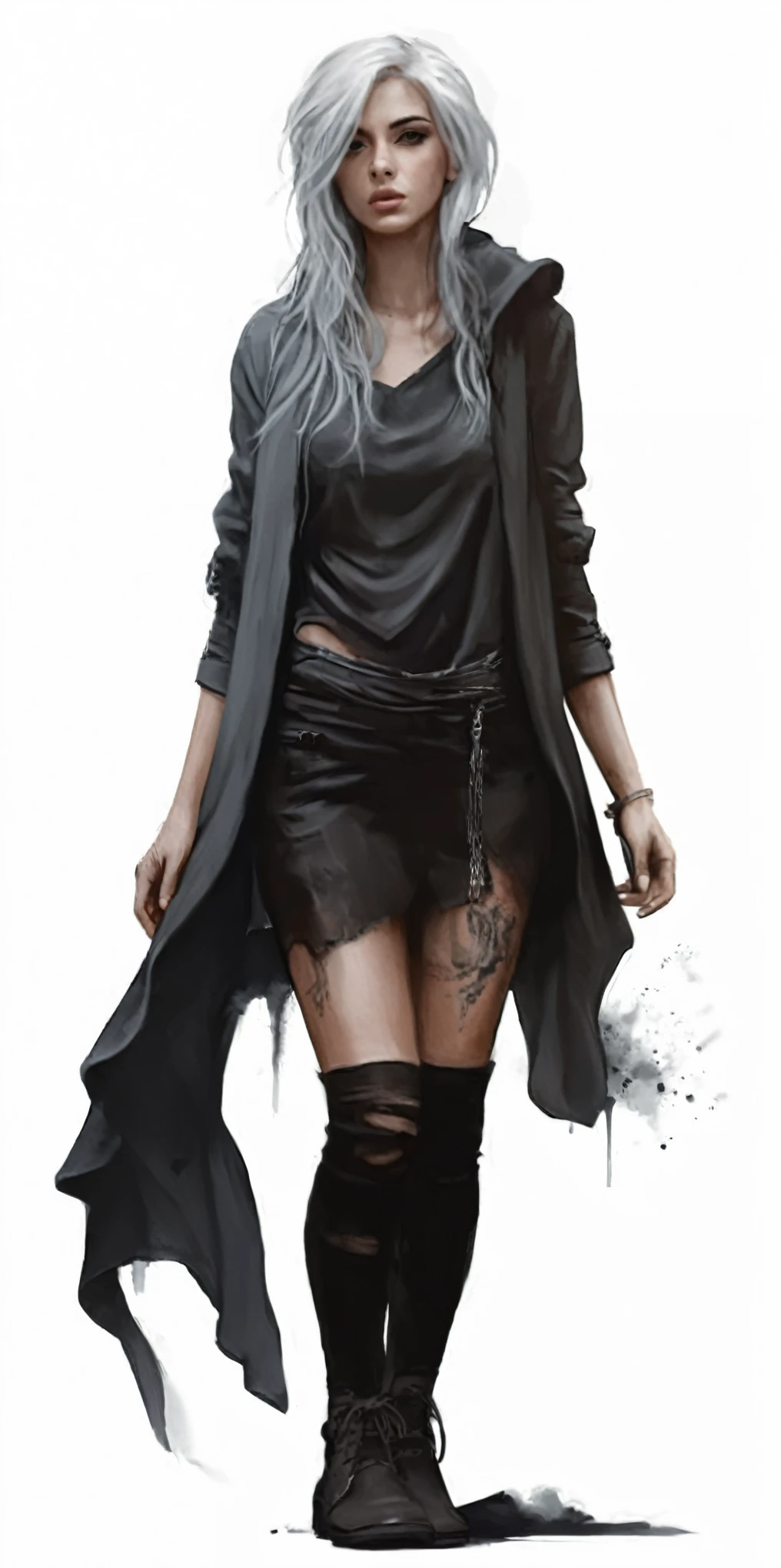 MULHER JOVEM, CABELO CURTO LISO RUIVO, VESTIDO CURTO E COLADO, PELA CLARA BRANDA, SUADA, BATOM ROSA, torn pantyhose, POSE DE BATALHA, standing, BOTAS PRETAS CURTAS, tattooed arm, CORPO MAGRO BEM DEFINIDO, PERNAS BONITAS, MOCHILA COM NOTEBOOK, Obra de arte, maximum quality, high resolution, muito detalhado, fundo detalhado, Pequeno, organizado, olhos pretos,estudo, serious look, Escalado, Estudo chique, vaso