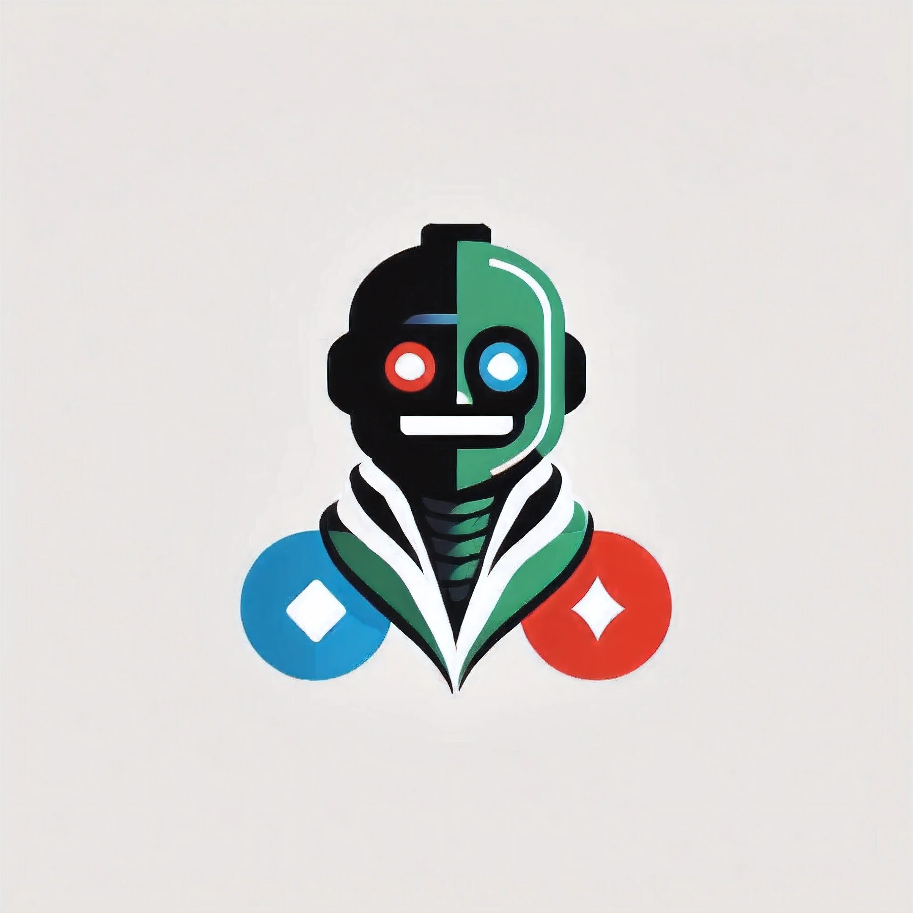 logo, A logo for a robot, gambling theme (black, green, red) ),LogoRedAF , blue robot,
