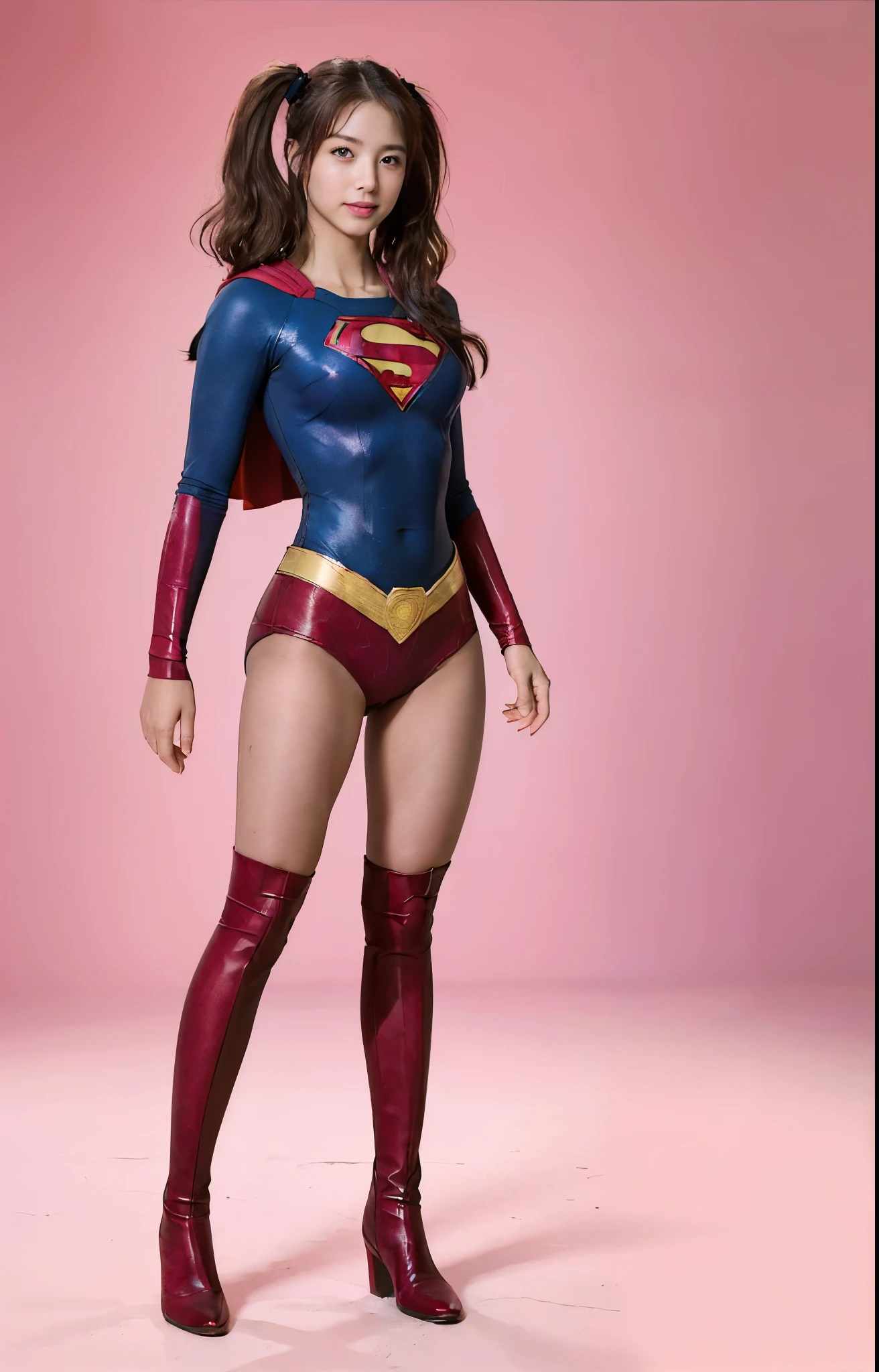 No background、(((Beautiful legs in black tights.)))、(((Legally express the beauty of your smile)))、((((Make the most of your original images)))、(((体にぴったりフィットするSupergirl Costume)))、(((Supergirl Costume)))、(((Beautiful hair with twin tails)))、(((suffering)))、(((Please wear black tights....、Wear red boots)))、((Best image quality、8k))、((highest quality、8k、masterpiece:1.3))、(((Preserve background )))、Sharp focus:1.2、Beautiful woman with perfect figure:1.4、Slim Abs:1.2、Wet body:1.5、Highly detailed face and skin texture、8k