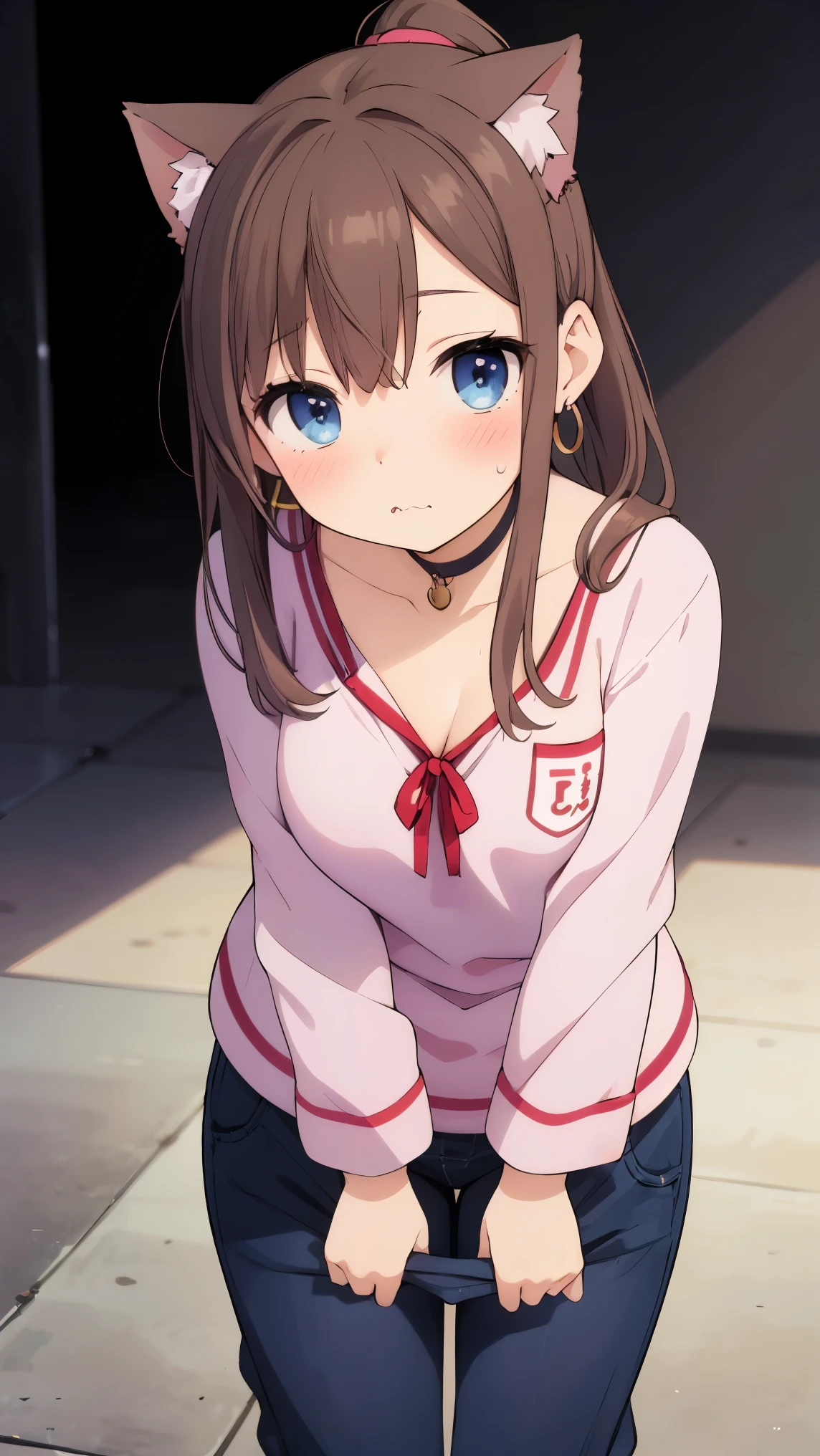 (8k, RAW photo, best quality, masterpiece, highres, absurdres, ultra detailed:1.3), (Photography, realistic, photo-realistic:1.4), (beautiful natural lighting, beautiful deatailed shadow, beautiful detailed glow :1.4), atmospheric,
BREAK 1 beautiful girl,(Cute:1.5),(Chibi:0.5),(kawaii:2),(Loli:2), (17 years old girl), Very detailed, colourfull, highest details, BREAK, (Huge breasts: 1. 2), Clear skin, Beautiful skin, Shy skin,(Brown hair:1.75), (fluffy Big cat ears, Ponytail, medium-Long hair: 1. 2), (Light blue eyes, long eyelashes, Double eyelids: 1. 2),Solo,gleaming skin, Clear skin, Beautiful skin,(best quality face),(Top quality glowing eyes),(shy,red-faced:1.45),
BREAK //Character
1girl,
BREAK
//Fashions
Sexy Pumpkin Spice Ensemble,
Top, A form-fitting, off-the-shoulder crop top in a deep, burnt orange color, The top features long sleeves with ruffled cuffs and a sweetheart neckline that accentuates the collarbone,
Bottom, High-waisted, black faux leather mini skirt with a lace-up front detail, adding a touch of edginess to the outfit,
Details, The top has a subtle pumpkin spice scent embedded in the fabric for an extra sensory experience, The skirt has a slight sheen, enhancing its seductive appeal,
BREAK
Accessories, A black choker necklace with a small pumpkin charm, gold hoop earrings, and a matching black clutch,
Footwear, Over-the-knee black suede boots with a stiletto heel,
Hair and Makeup, Hair styled in sleek, straight strands or a high ponytail, Makeup is bold, with dramatic winged eyeliner, smoky eyeshadow in earthy tones, and a matte, deep orange lipstick, BREAK,(((oversized clothes,oversized pajamas, open pajama shirt ,pants pull down,lean forward, while looking down,blush,put on pants,wear pajamas))),white ribbon panties,
BREAK wakame,wakame,wakame,(cowboy shot, from front:1.4), BREAK manga illustration,manga style,