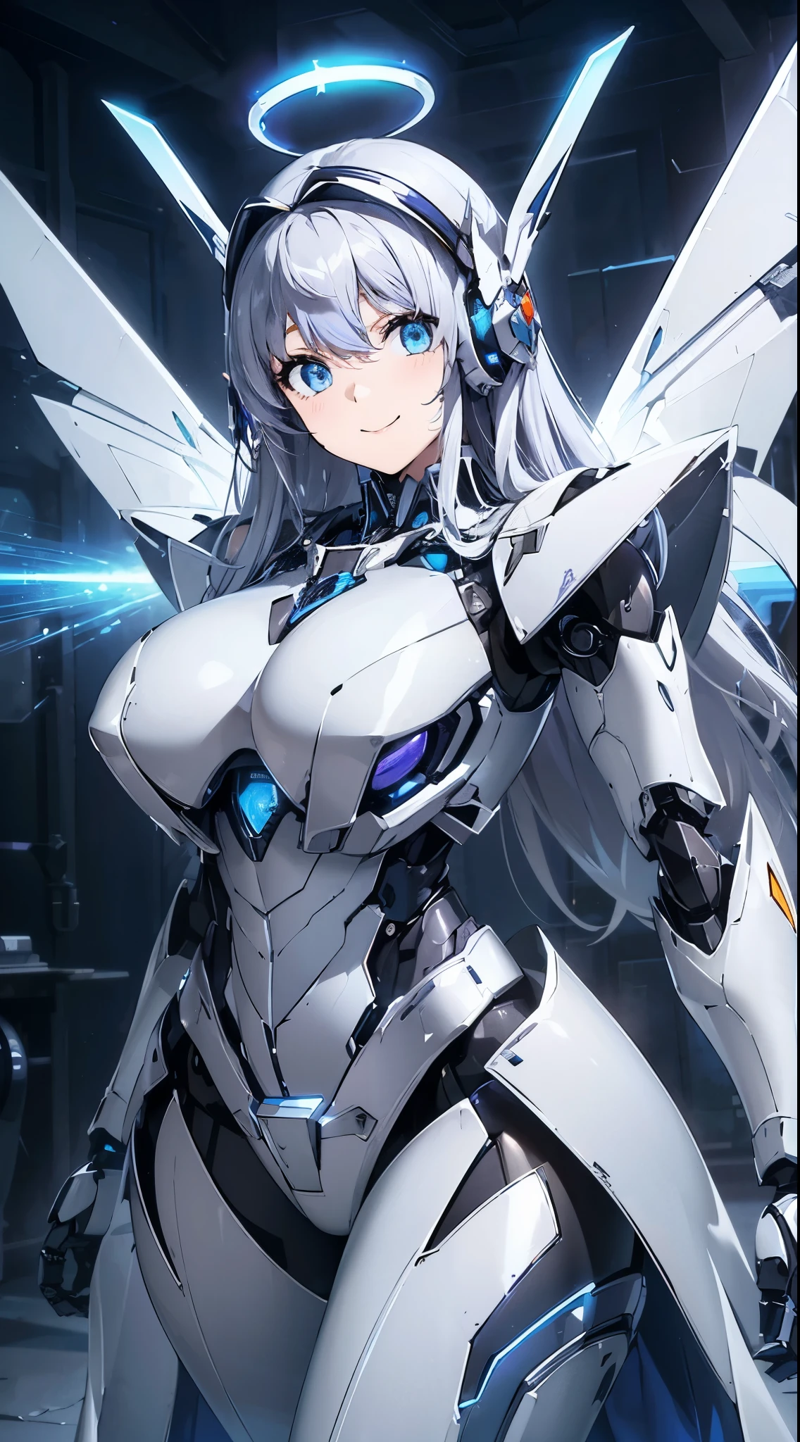 Blue shining mechanical eyes、A kind smile
