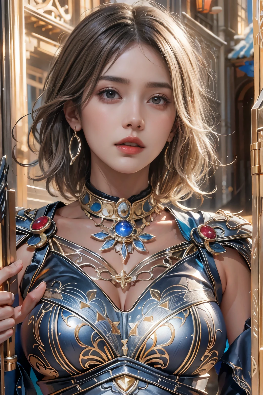 highest quality, Realistic, photoRealistic, Award-winning illustrations, (Intricate details: 1.2), (Subtle details), (Intricate details), (Cinematic Light, Super sexy short hair super girl, huge firm bouncing bust