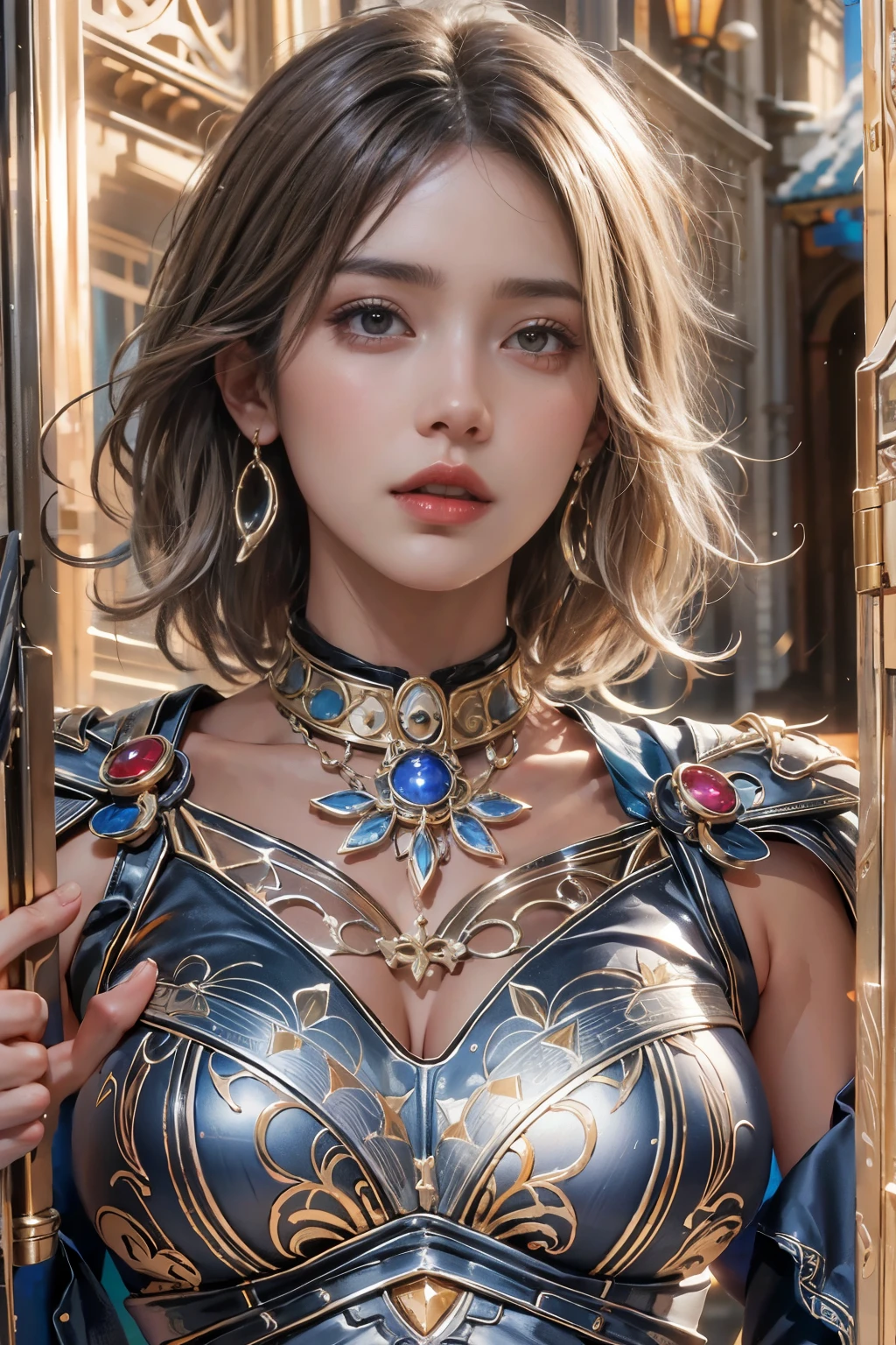 highest quality, Realistic, photoRealistic, Award-winning illustrations, (Intricate details: 1.2), (Subtle details), (Intricate details), (Cinematic Light, Super sexy short hair super girl, huge firm bouncing bust