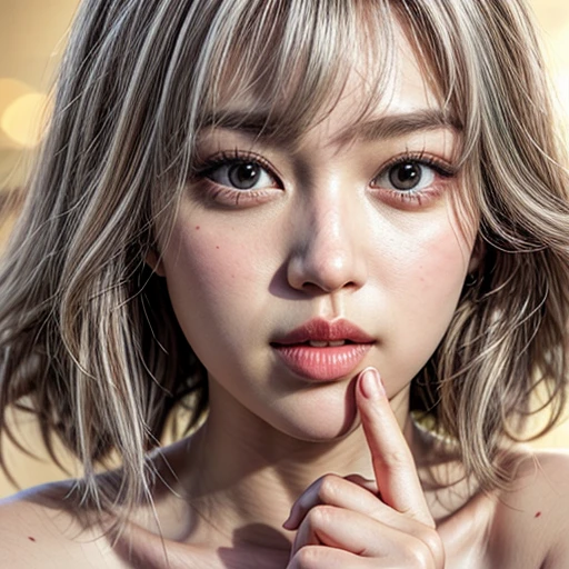(highest quality,Super detailed,Physically Based Rendering:1.2), (RAW, Realistic, Photorealistic:1.37), (Acutance:0.85),Portraiture,Beautiful young woman with Delicate facial features,Soft lighting, ((Playfully licking finger with tongue, Gently placing a finger in the mouth)), (Close-up shot of sensual lips),Cheeks turn slightly red,A gentle and captivating gaze, cute BabyLike finger . Studio gray background, Light Particles, many blurred colorful Lights (dazzling bokeH) . BREAK . (((NOGIZAKA face variations))) Extremely Detailed very KAWAII face variations, elaborate detailed Eyes with (sparkling highlights:1.2), (Voluminous long eyelashes:0.9)、Glossy RED Lips with beautiful details, Coquettish tongue, Rosy cheeks, Radiant PearlSkin with clear transparency, (Natural:0.7) Detailed FlawlessSkin with glowing DowneyHair . { (Dynamic LifeLike expressions) | :d) }, (large eyes:-1) . mouth_hold, ((Unusual hair color)),