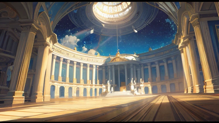inside Panteón de Agripa background, multiple angles, children's book style, simple, fullcolor, 2D background, with background characters from the era without taking center stage, close-up of the dome