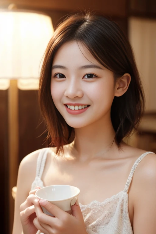 (8k、RAW Photos、highest quality、masterpiece:1.2)、(Realistic、Realistic:1.37)、Super detailed、超A high resolution、1 girl、View your viewers、Beautifully detailed face、Laughter、narrow、(Slim waist) :1.3)、Beautiful and detailed skin、Skin Texture、Floating Hair、Professional Lighting、Human whole body、Shortcuts、Braided Hairstyles、Bob Hair、E Cup、smile、、Red ribbon、Baby Face、子供っぽいsmile、Sappin''、Moisturizing lips、Pale pink lips、Braided Hairstyles、Lace green underwear、Micro size underwear、Umbilical cord prolapse、D cup breasts、Cleavage