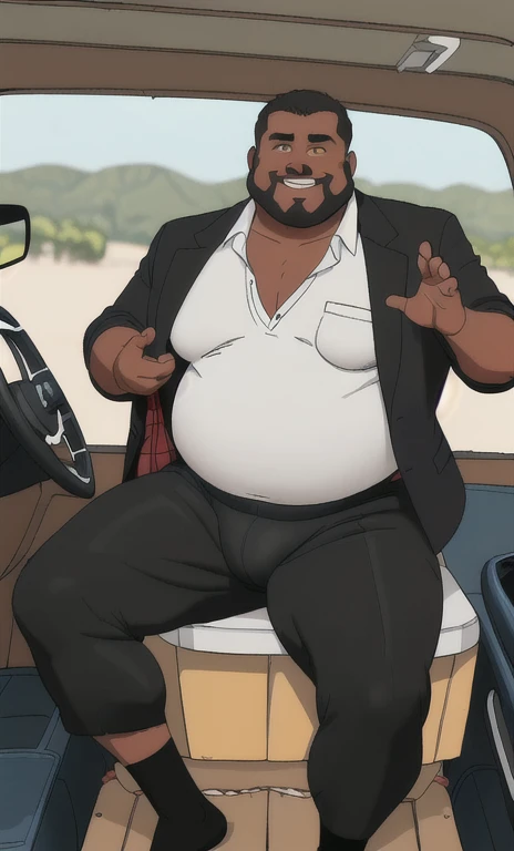 Detailed Belly Dynamic Image, apenas um umbigo na barriga, (Obra de arte), (extremamente complexo:1.3), (realista), Just chubby chubby, (((Daddy Chubby Bear gay weighing 197 kilos of body mass. he is gesturing with his hands towards the viewer ))), Just chubby chubby extremely thick thighs large belly chubby wearing suit jacket custom blazer, unbuttoned, tie, black socks, naked, wearing only white swim trunks, old black African man with smiling eyes, he is a truck driver, he is sitting in the car seat with the door open, wearing only red or white or yellow swim trunks, he is caressing himself with his hands down, touching his groin he is very sweaty feeling very horny and pleasure, masturbation in the car, table, high quality, highly detailed, intense scene, solid, Reality scenario, courageous, for a sexy and fat 50 year old bearded man, full of sweat, all over his body , plump, chubby Big belly, ((wearing suit jacket, custom blazer, unbuttoned, tie, black socks, naked, wearing only white trunks, old man)), dazed face, open legs, in the darkness, view from below, 60 year old truck drivers fat bodies, truck driver, messy and wavy hair, truck driver, wearing only yellow or white or red swim trunks, unbuttoned t-shirt, open t-shirt, in the middle, wearing an open red plaid shirt, large, strong body, belly, hair cut at the sides sides and spiked from above, Truck driver; Black pants with open zipper at the bottom,8K,Full body photography full body image
