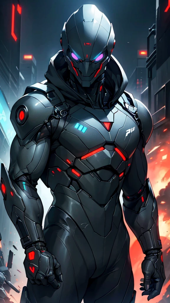 Cybernetic alien in black mobile cybernetic battle suit detailed muscles realistic masterpieces full figure pose (best quality,ultra-detailed), (evil sinister smile), wearing cybernetic battle spacesuit